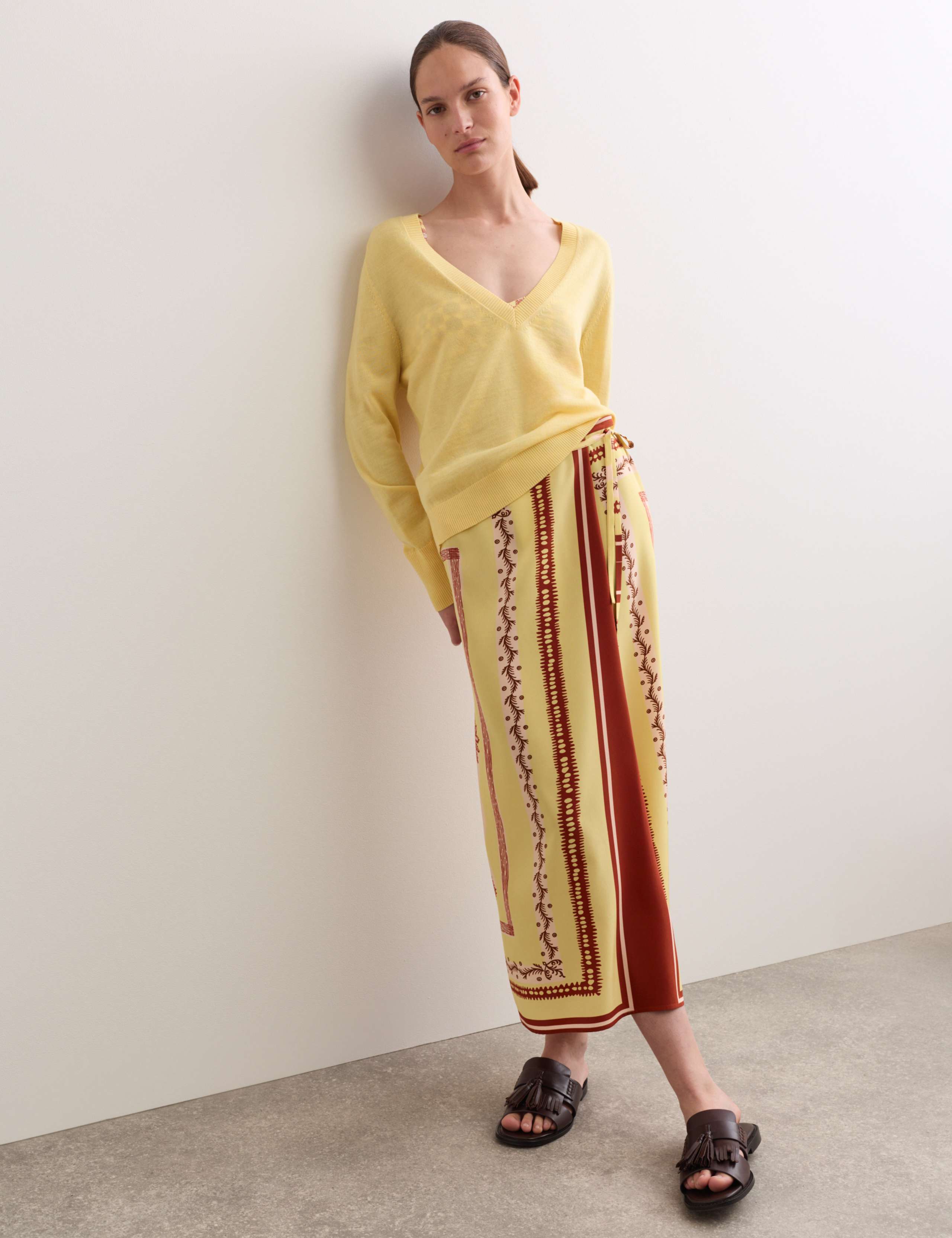 Pure Silk Scarf Print Midi Wrap Skirt 8 of 8