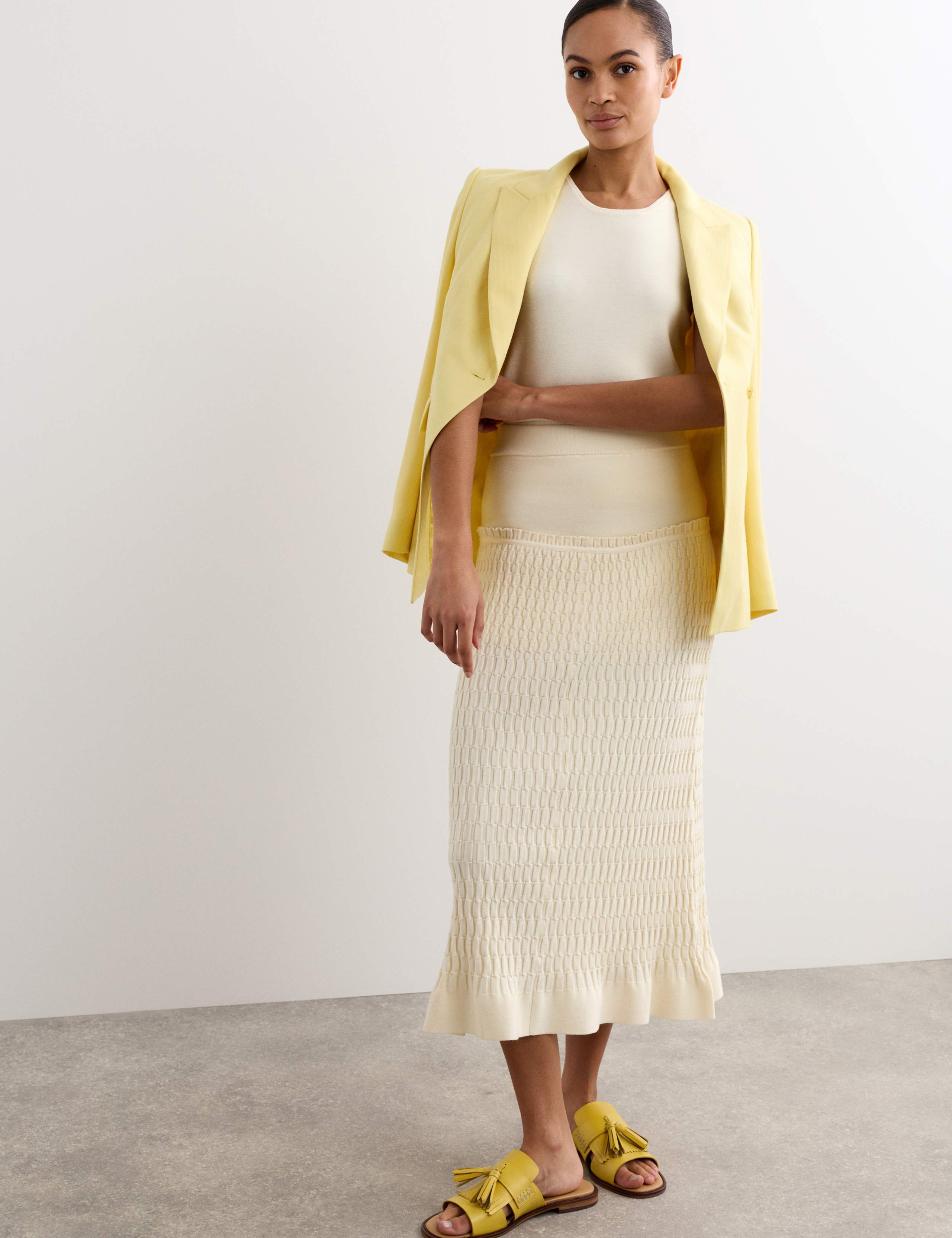 Merino Wool Rich Knitted Pleated Midi Skirt 3 of 8