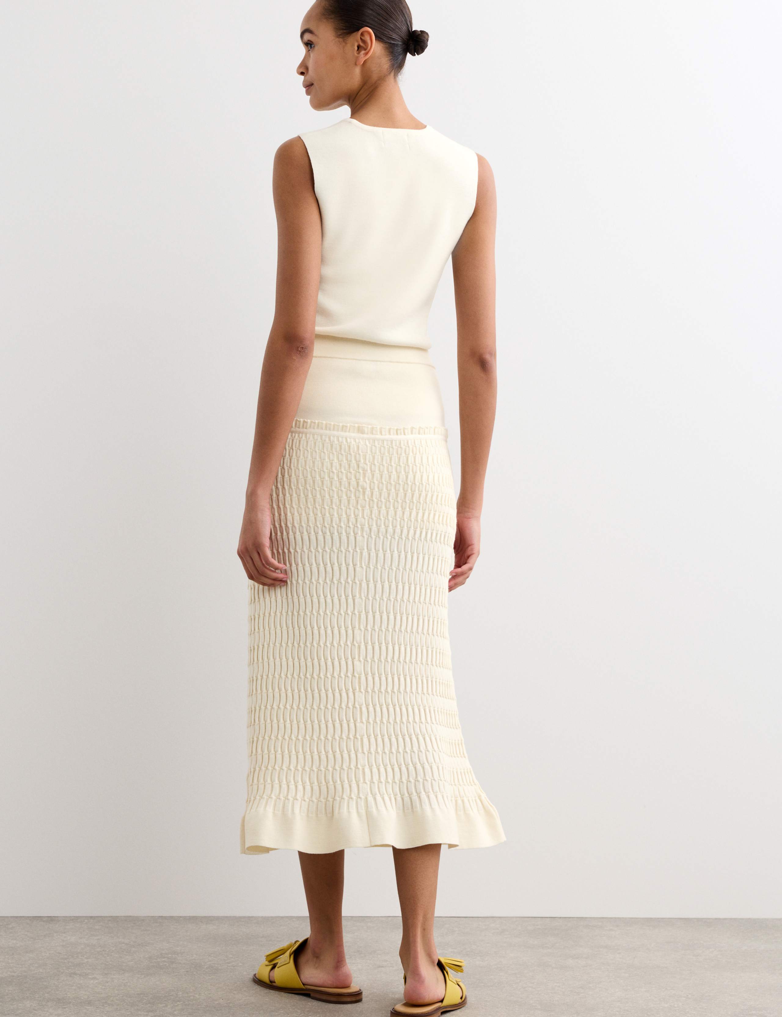 Merino Wool Rich Knitted Pleated Midi Skirt 8 of 8