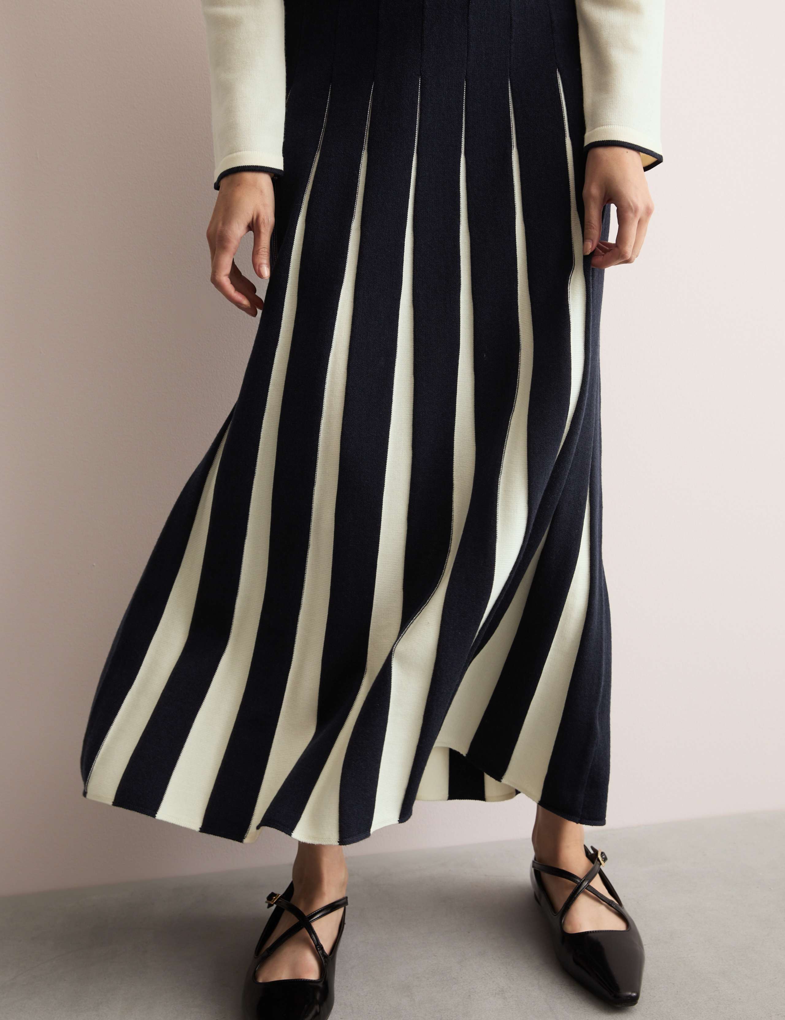 Knitted Seam Detail Midi A-Line Skirt 1 of 7