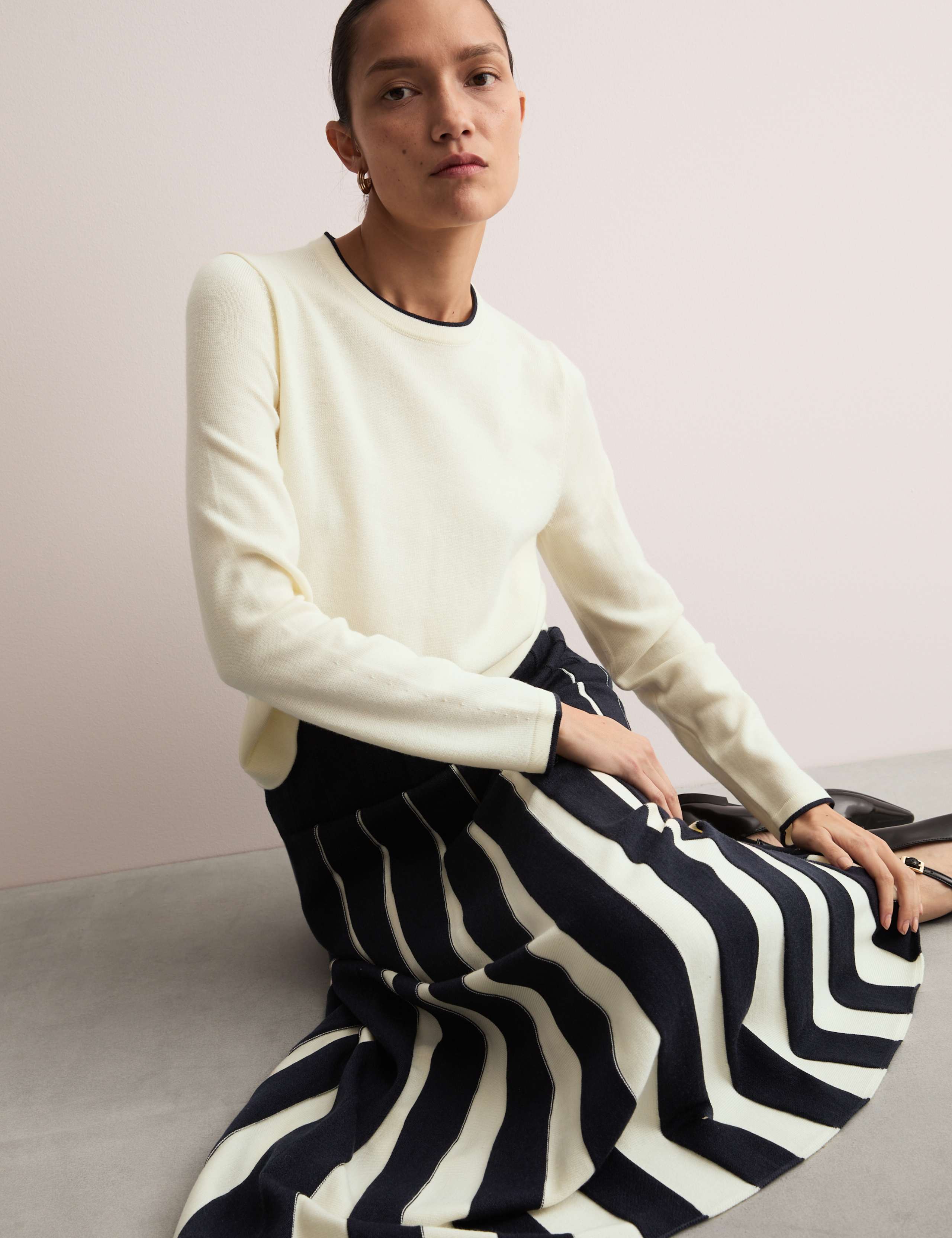 Knitted Seam Detail Midi A-Line Skirt 6 of 7