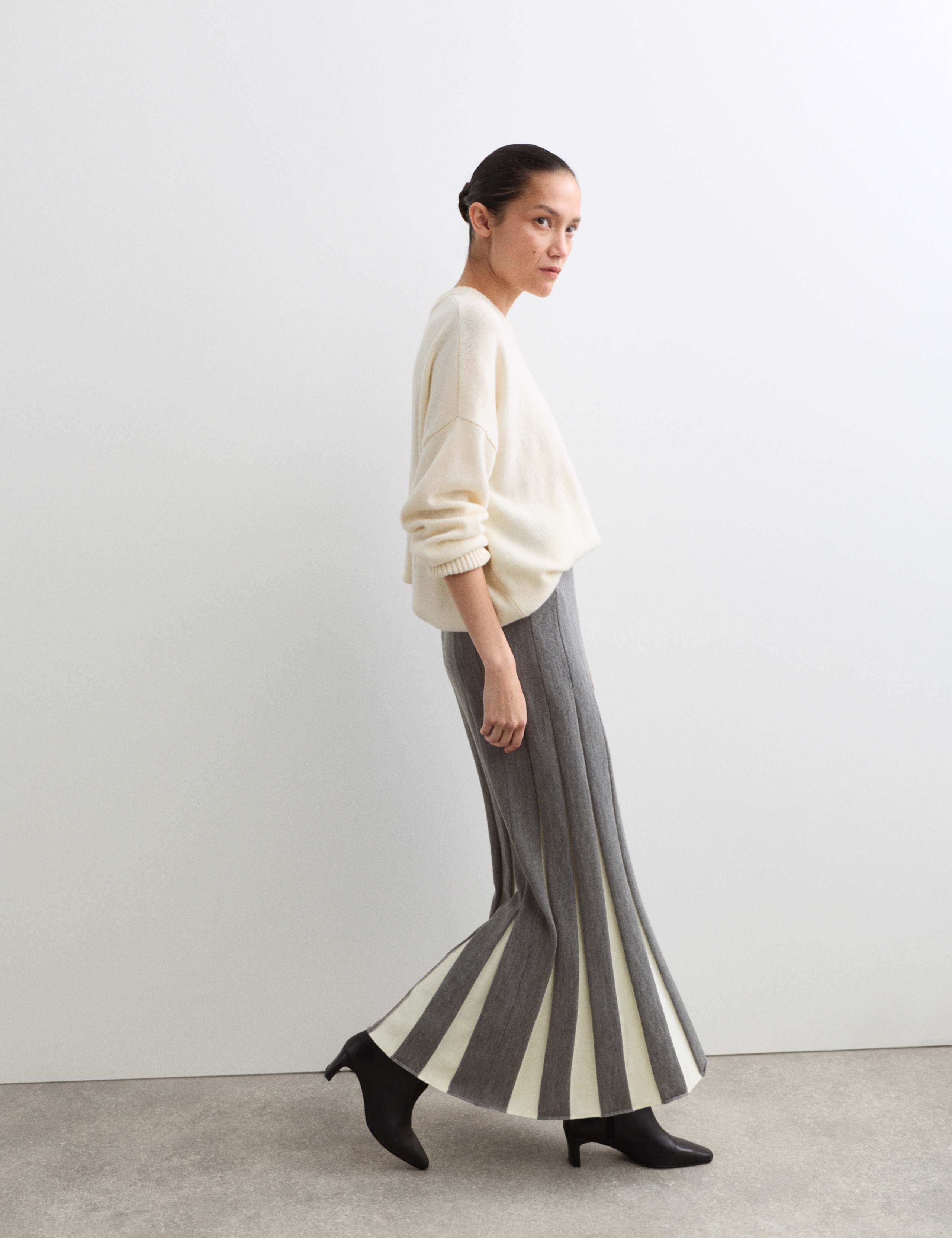 Knitted Seam Detail Midi A-Line Skirt 1 of 7