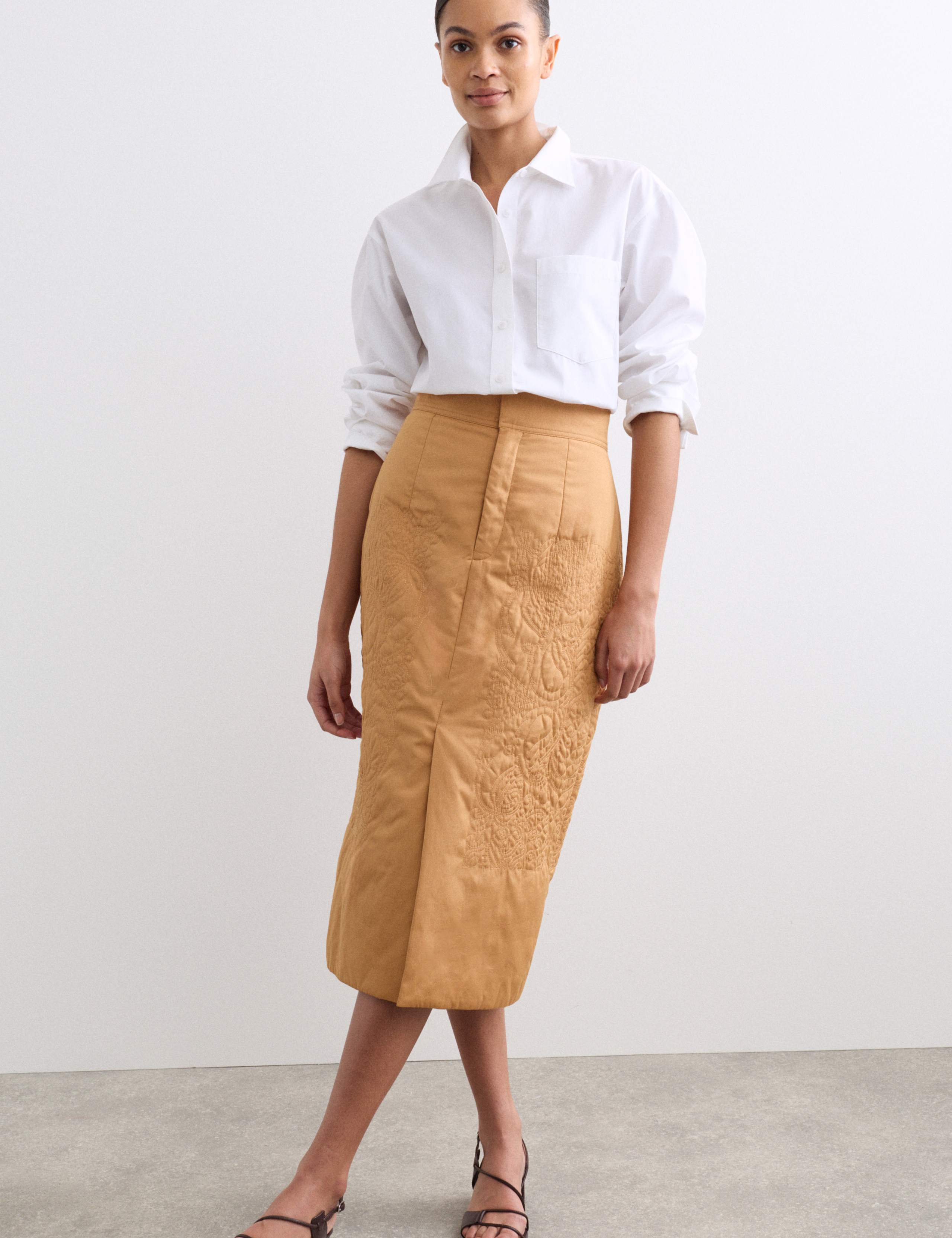 Pure Cotton Quilted Midi Column Skirt 1 of 6