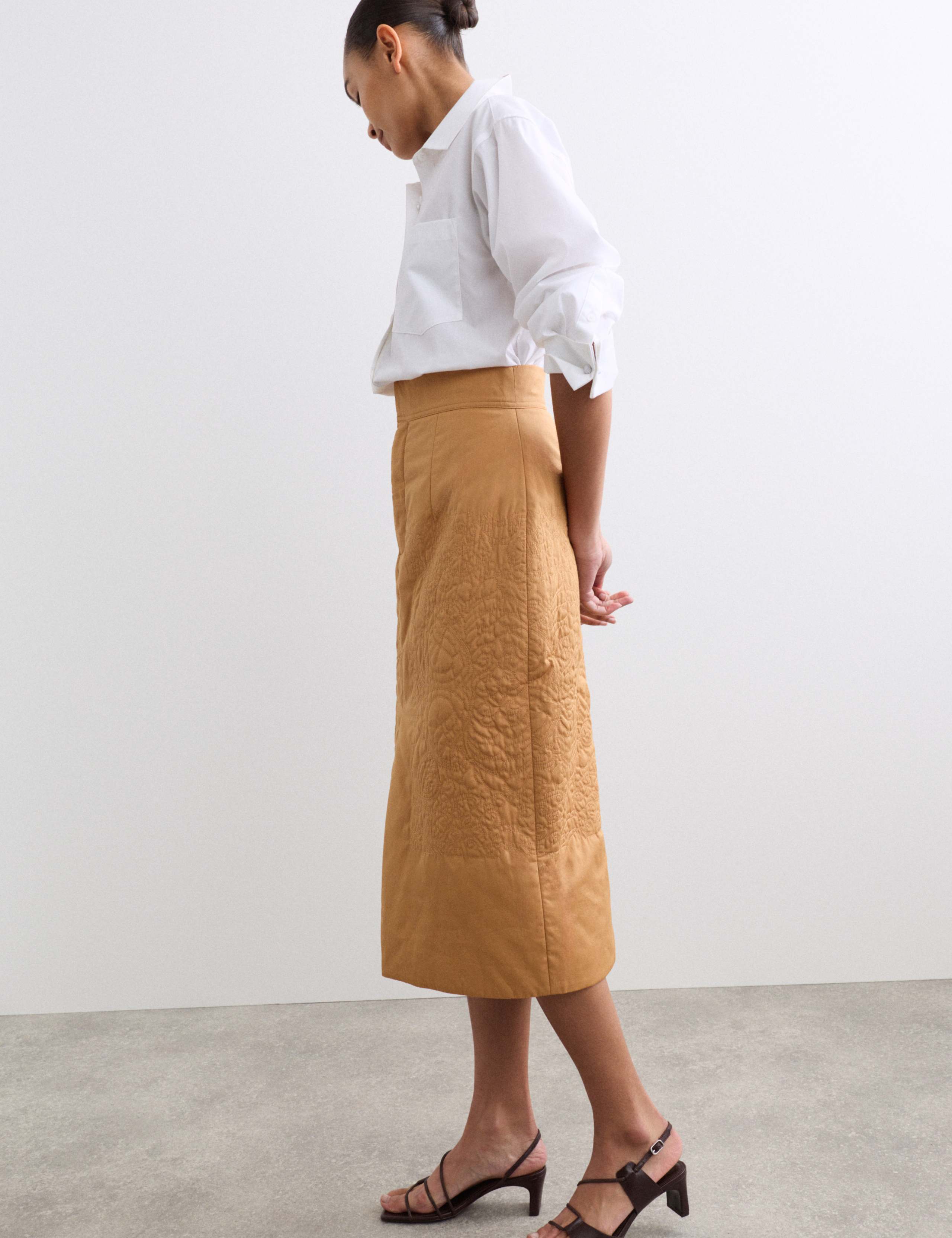 Pure Cotton Quilted Midi Column Skirt 5 of 6