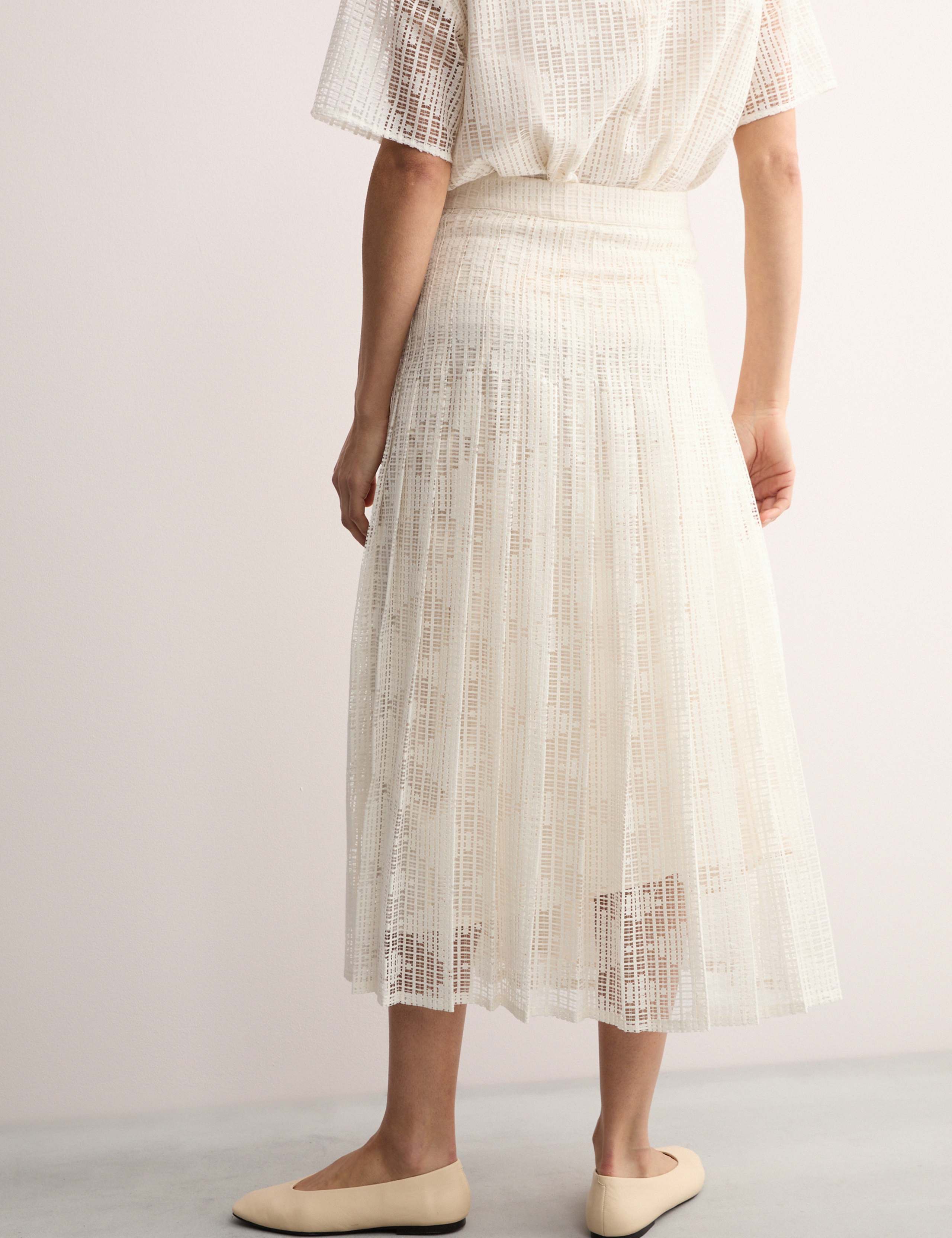 Cotton Rich Lace Pleated Midi Skirt 3 of 7