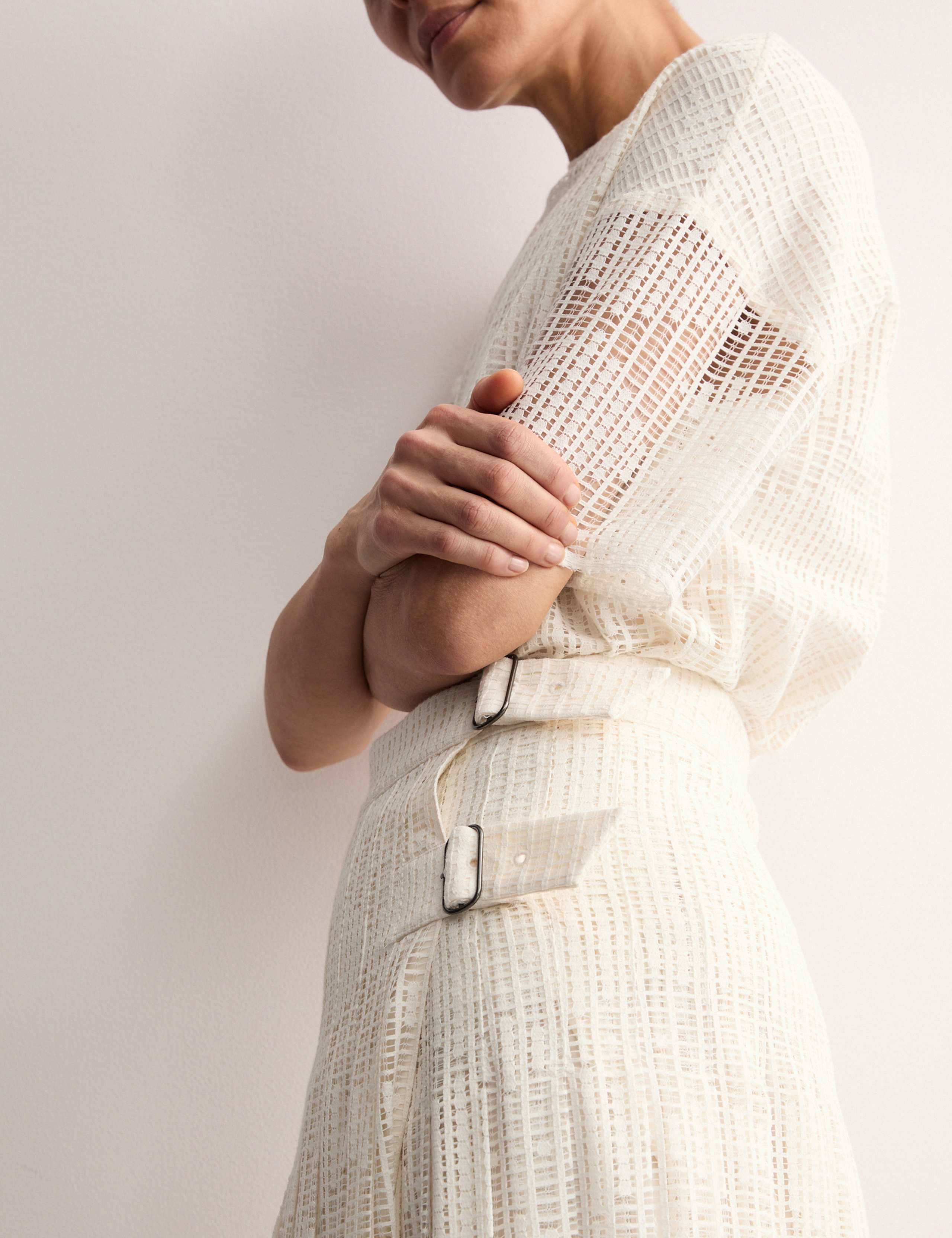 Cotton Rich Lace Pleated Midi Skirt 4 of 7