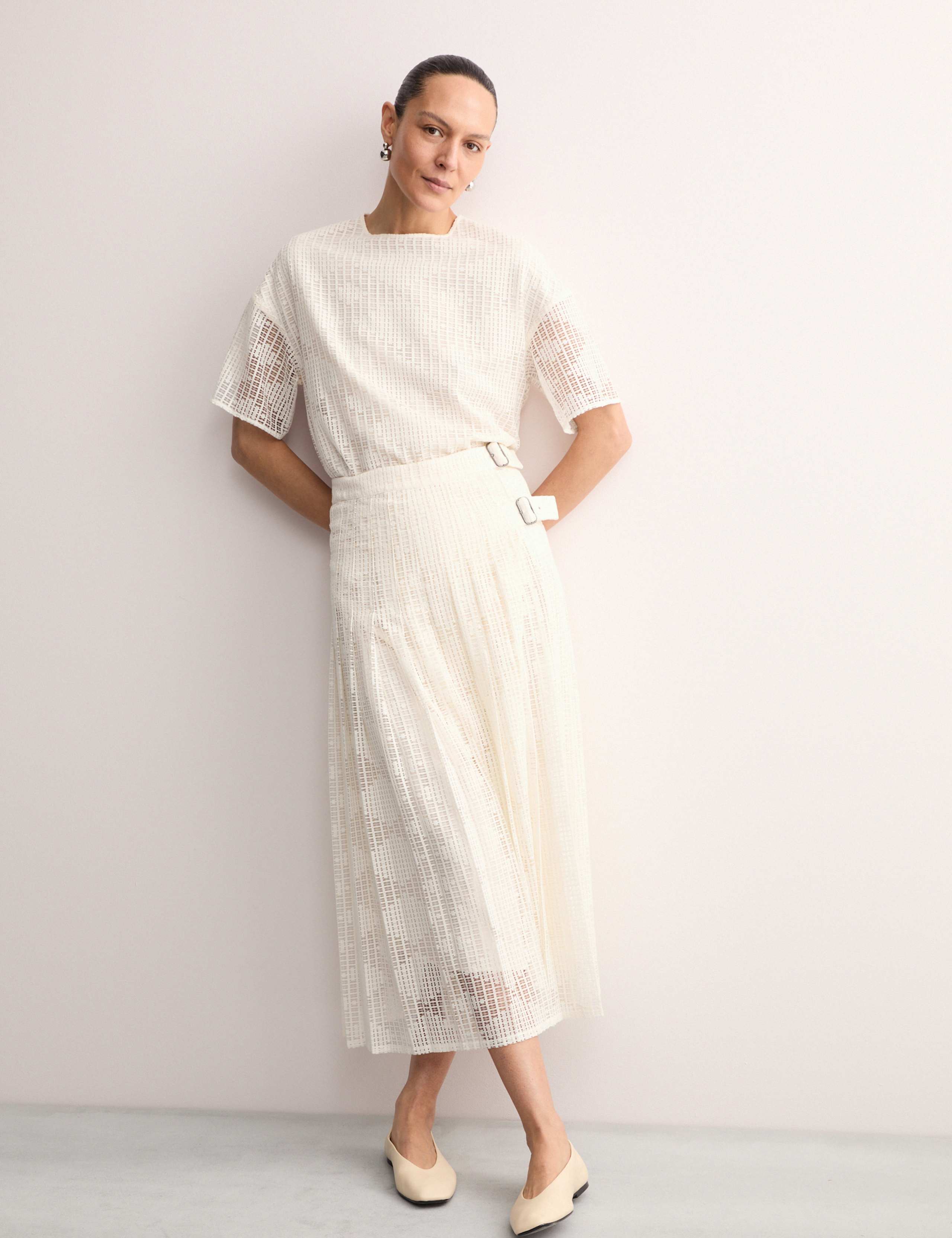 Cotton Rich Lace Pleated Midi Skirt 6 of 7