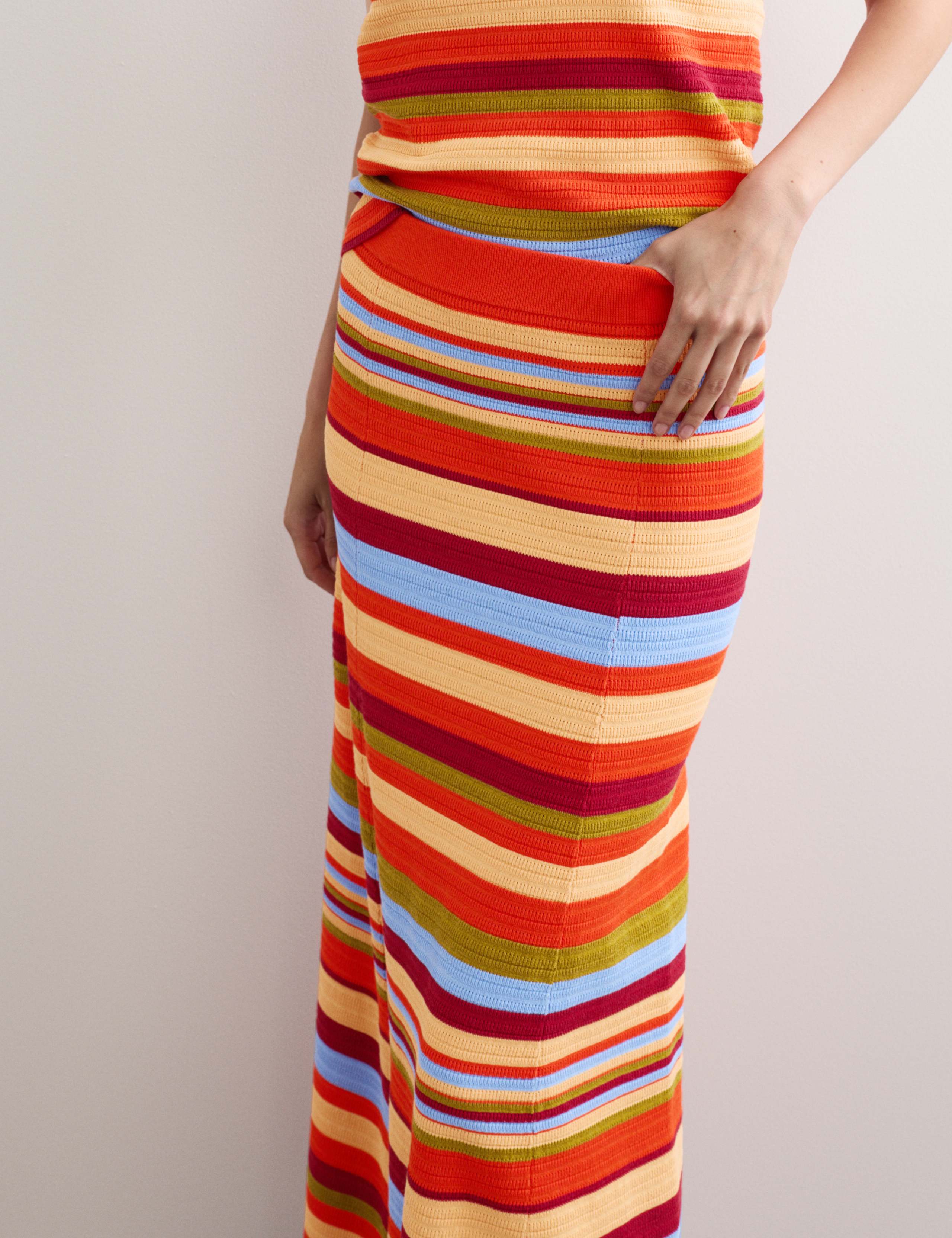 Cotton Blend Striped Midi Skater Skirt 3 of 8