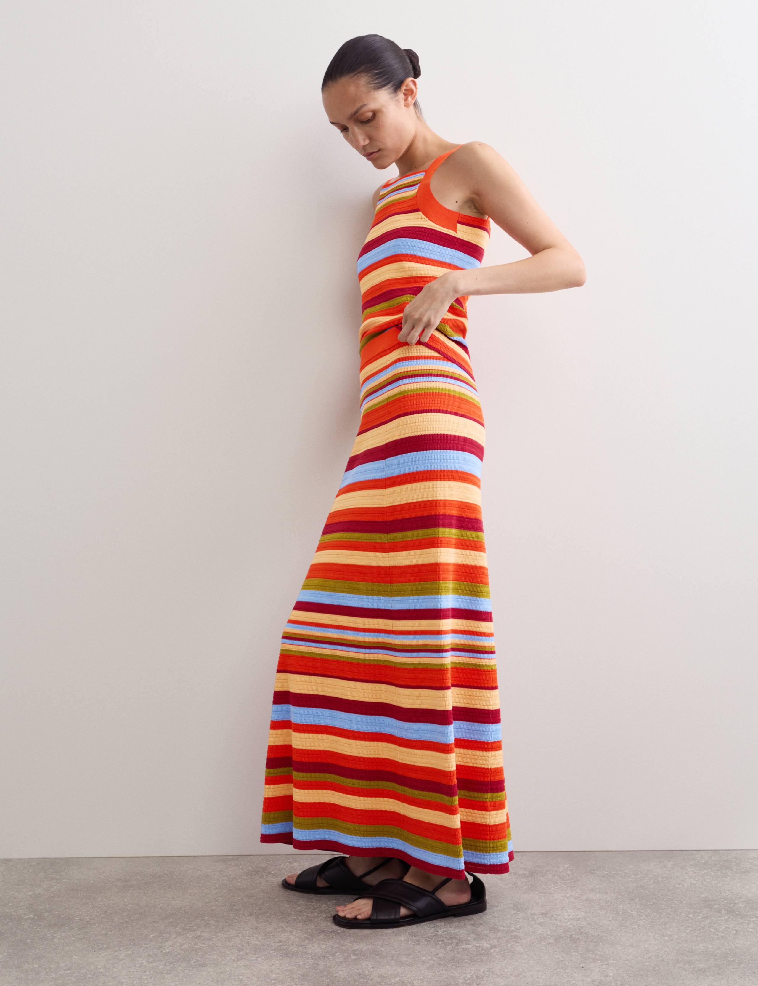 Cotton Blend Striped Midi Skater Skirt 6 of 8