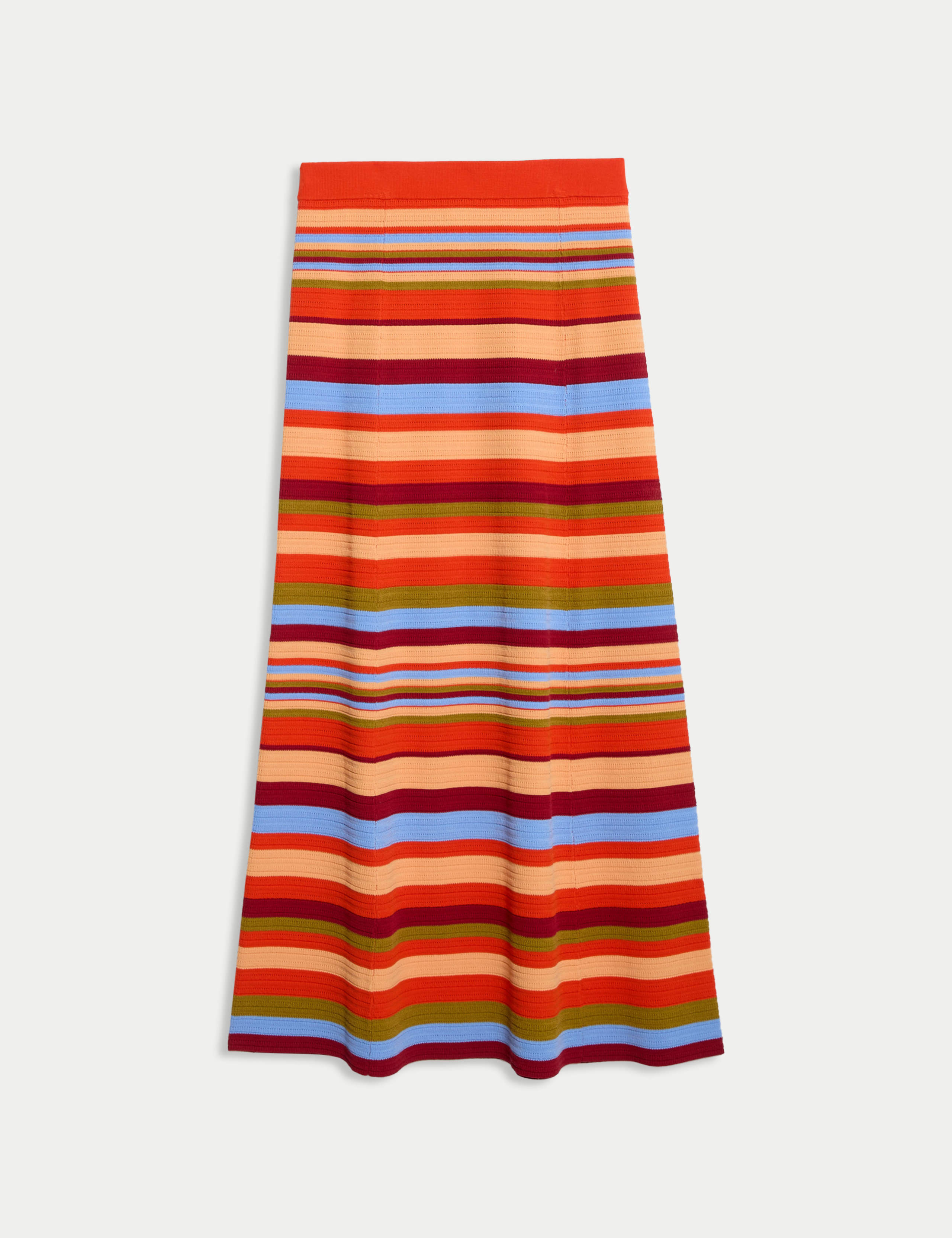 Cotton Blend Striped Midi Skater Skirt 2 of 8