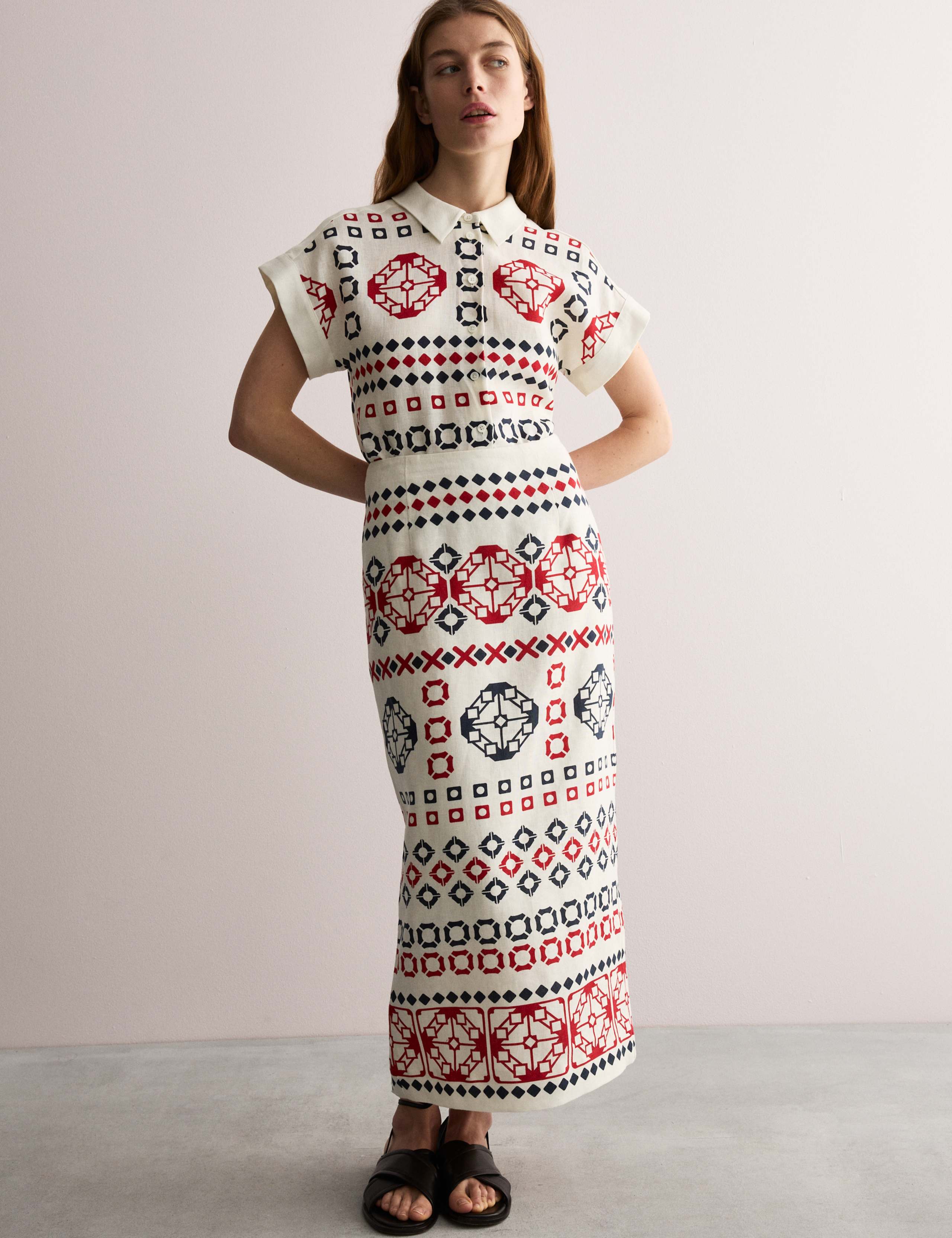 Pure Linen Geometric Midi Column Skirt 3 of 7