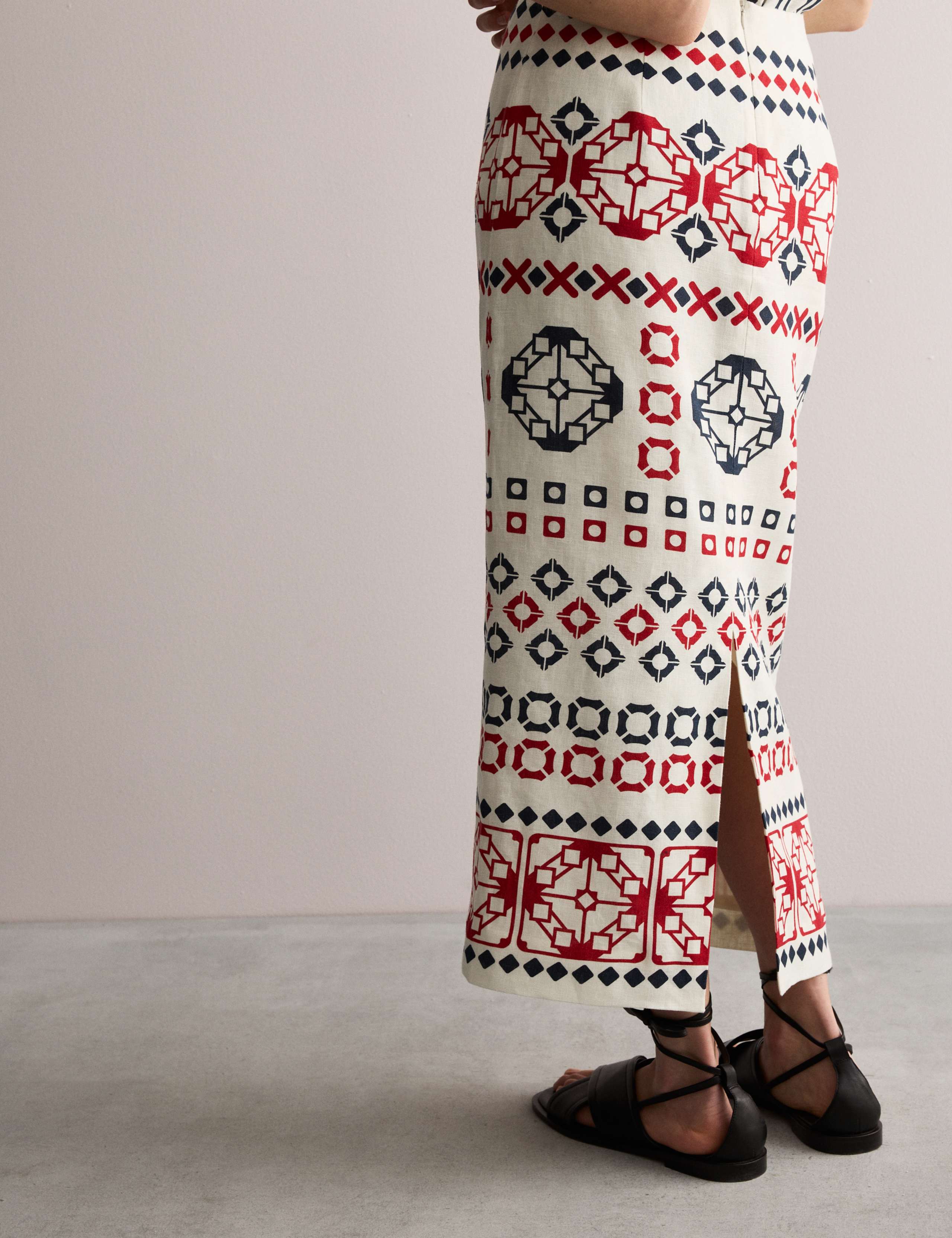 Pure Linen Geometric Midi Column Skirt 5 of 7