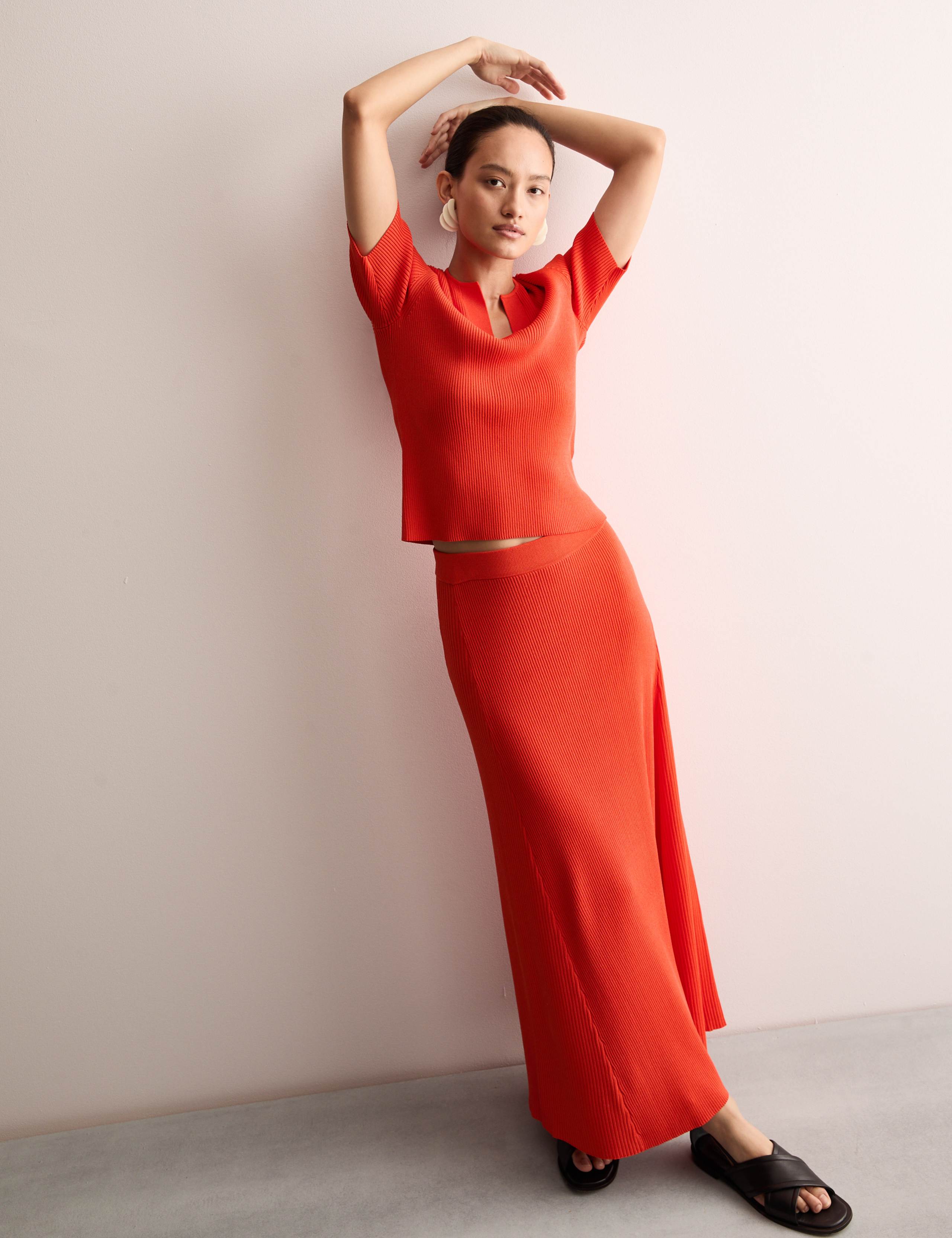 Ribbed Knitted Midaxi A-Line Skirt 3 of 8