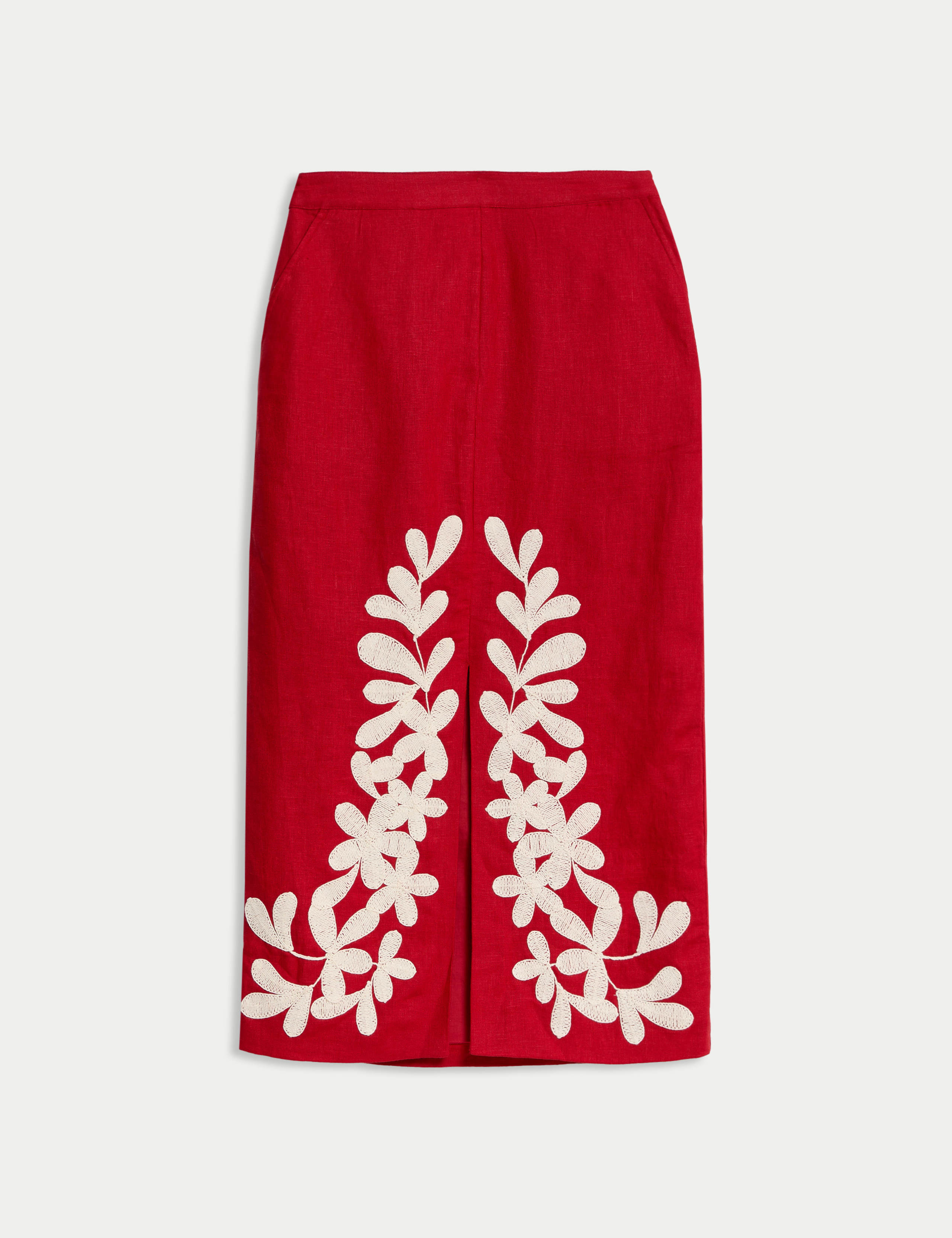 Pure Linen Embroidered Midi Column Skirt 2 of 6