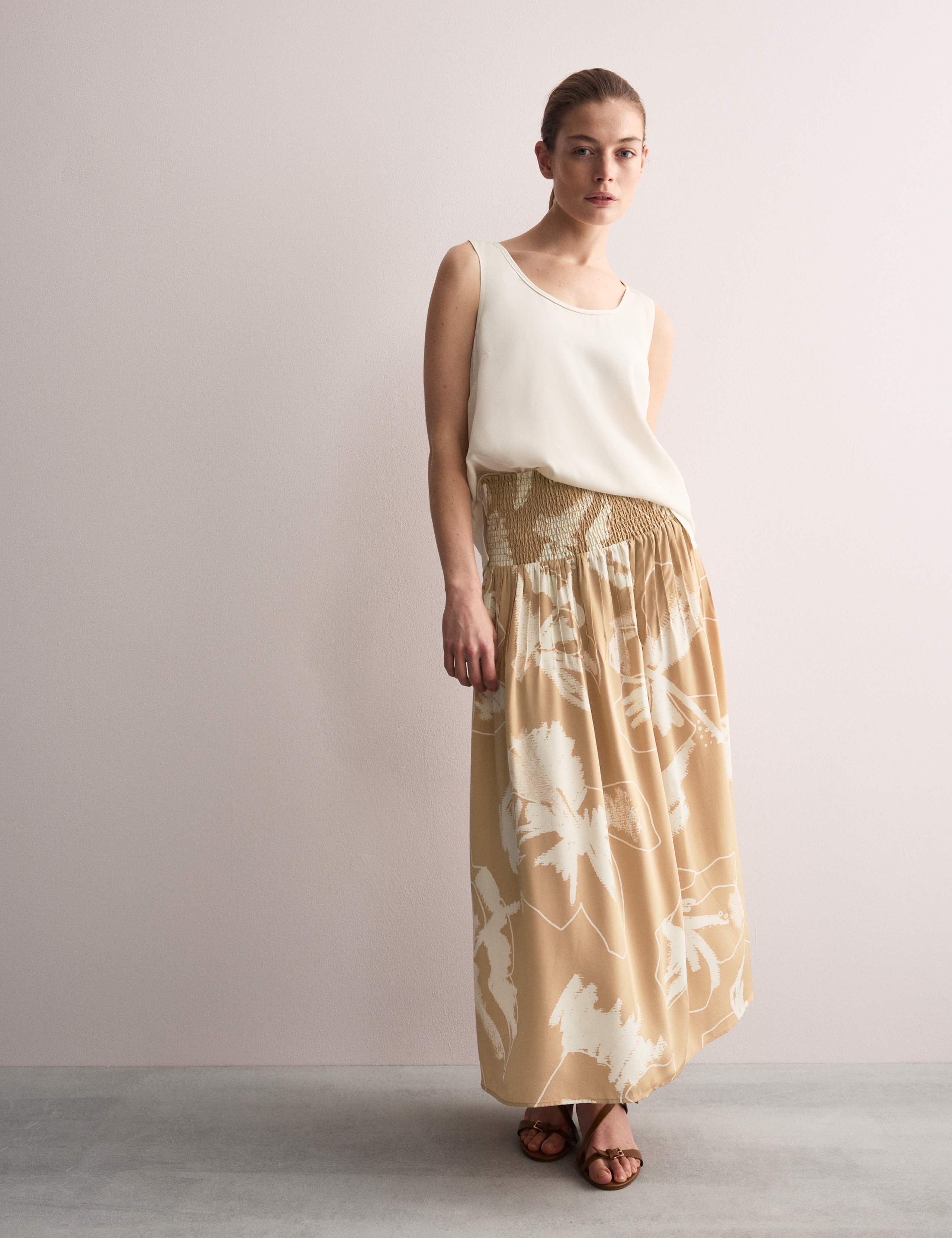 Pure Silk Floral Midi A-Line Skirt 3 of 7