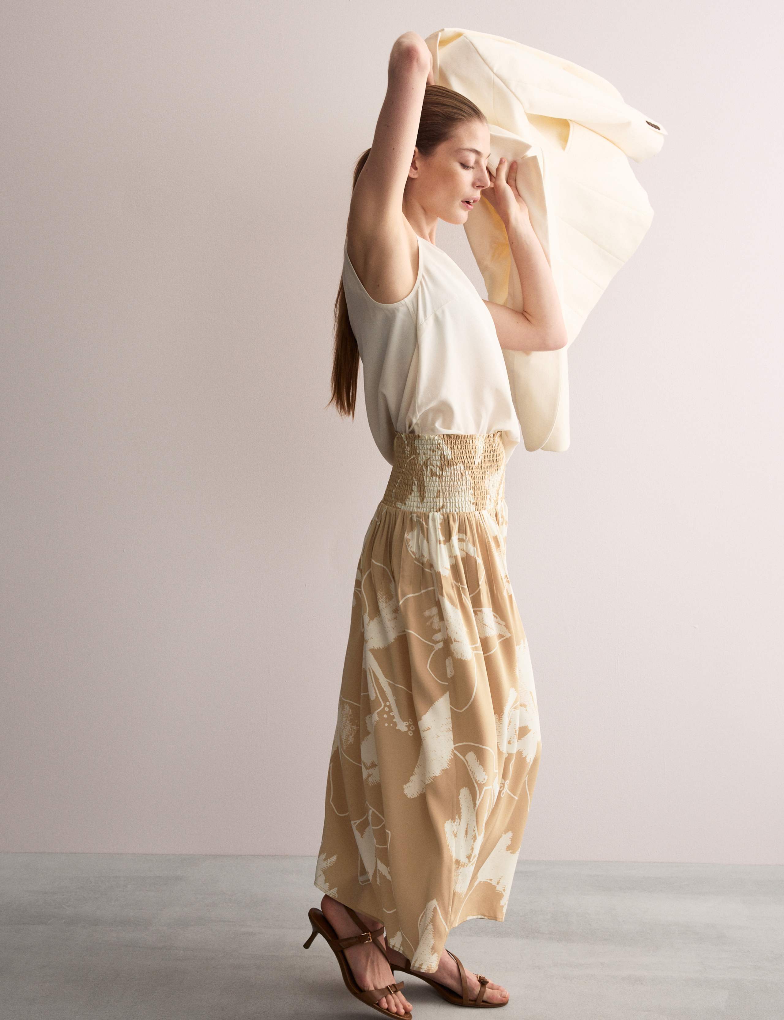 Pure Silk Floral Midi A-Line Skirt 6 of 7