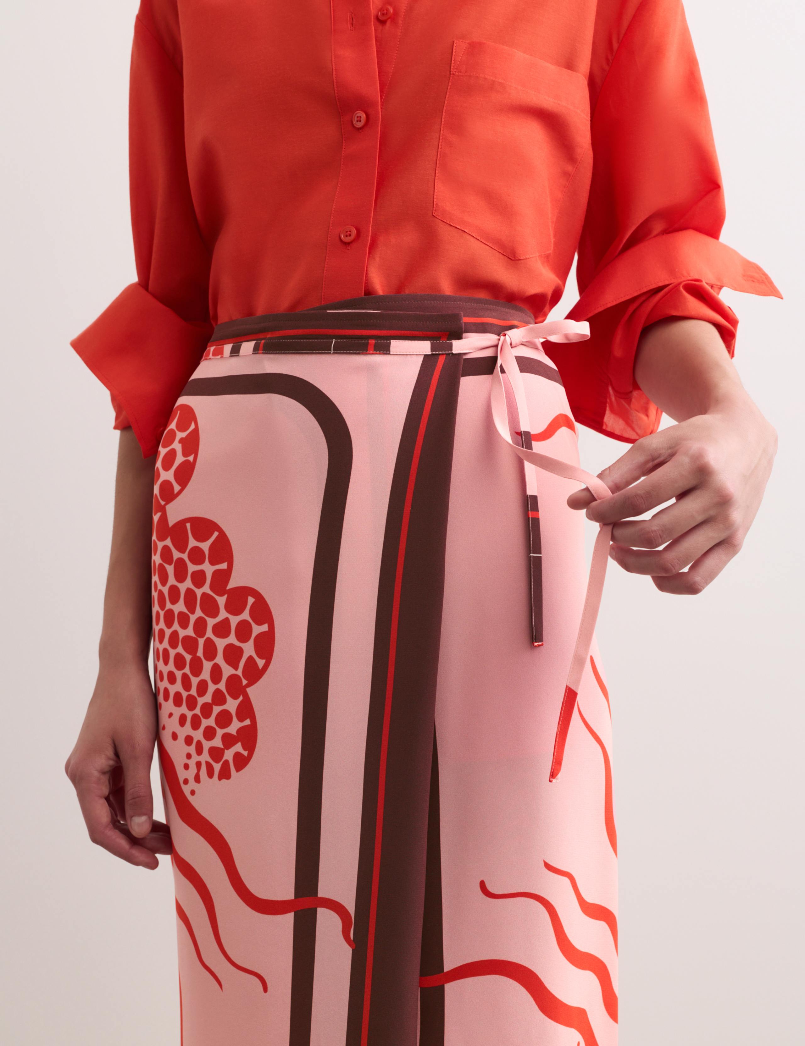 Pure Silk Linear Wave Print Midi Wrap Skirt 3 of 7