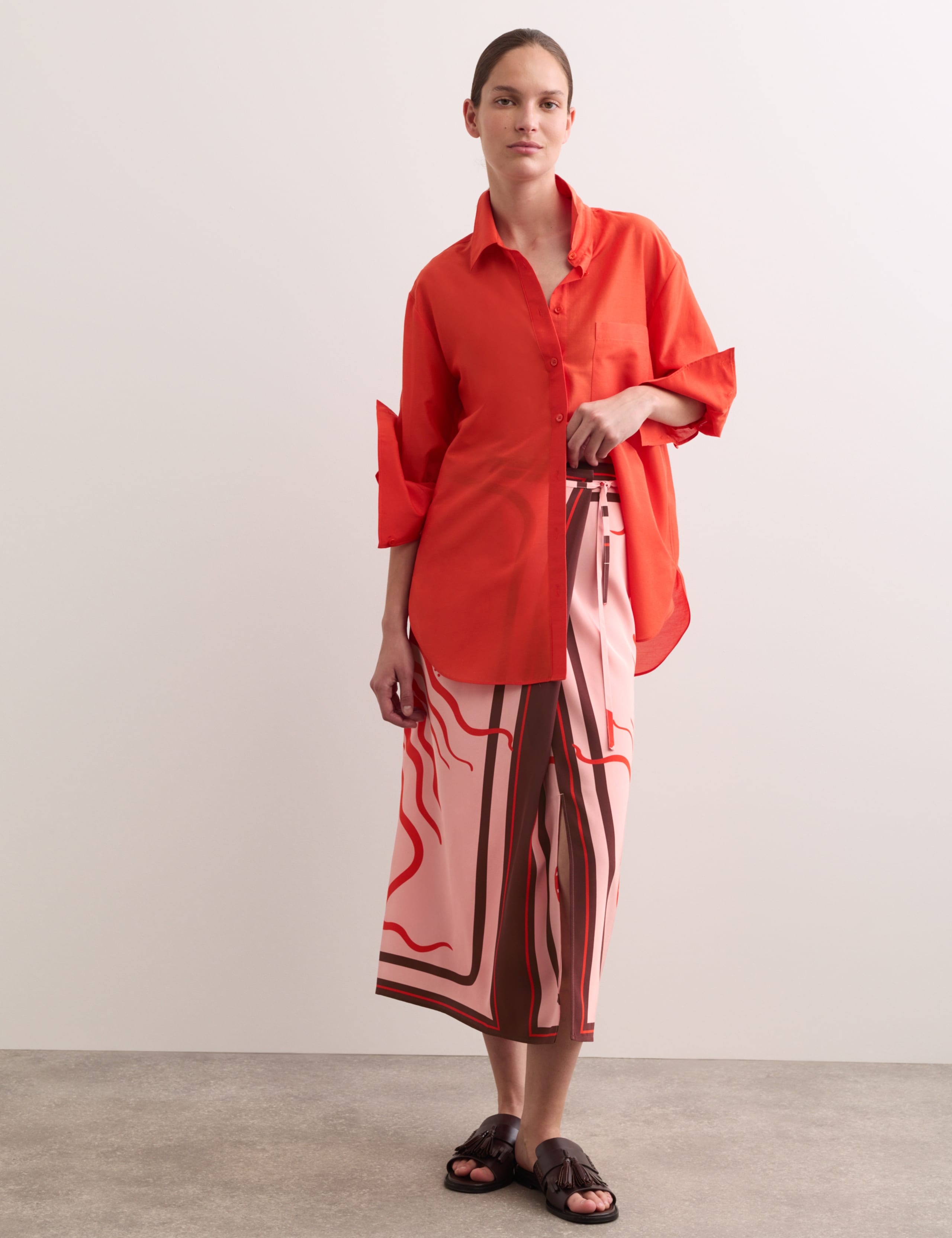 Pure Silk Linear Wave Print Midi Wrap Skirt 7 of 7