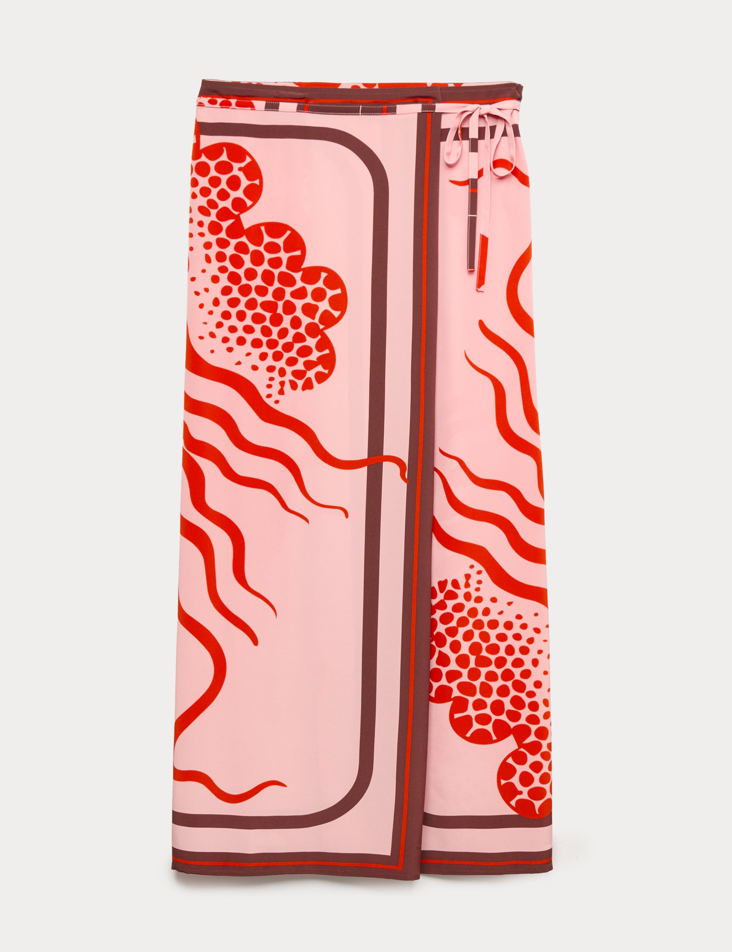 Pure Silk Linear Wave Print Midi Wrap Skirt 2 of 7