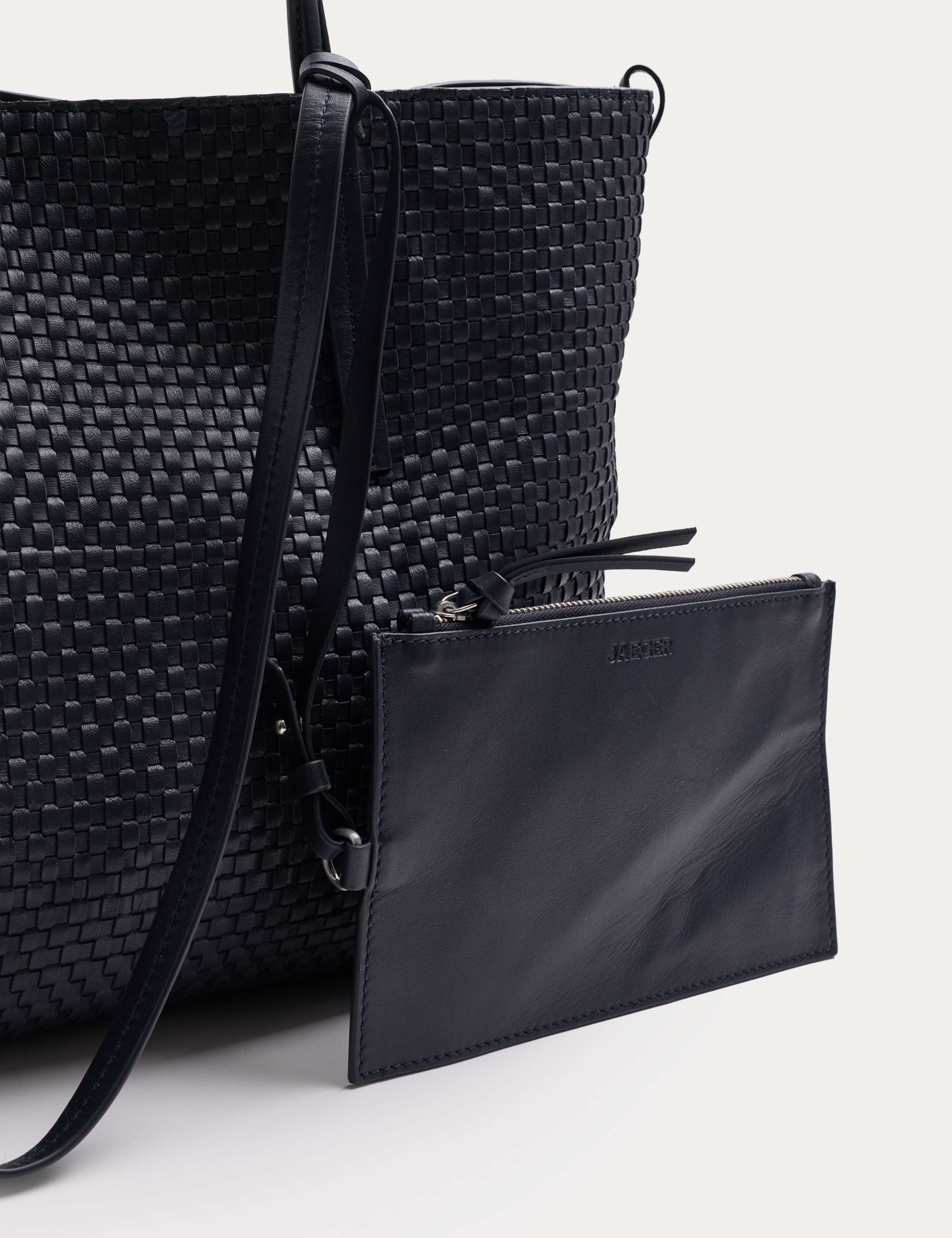 Leather Woven Top Handle Tote Bag 1 of 5