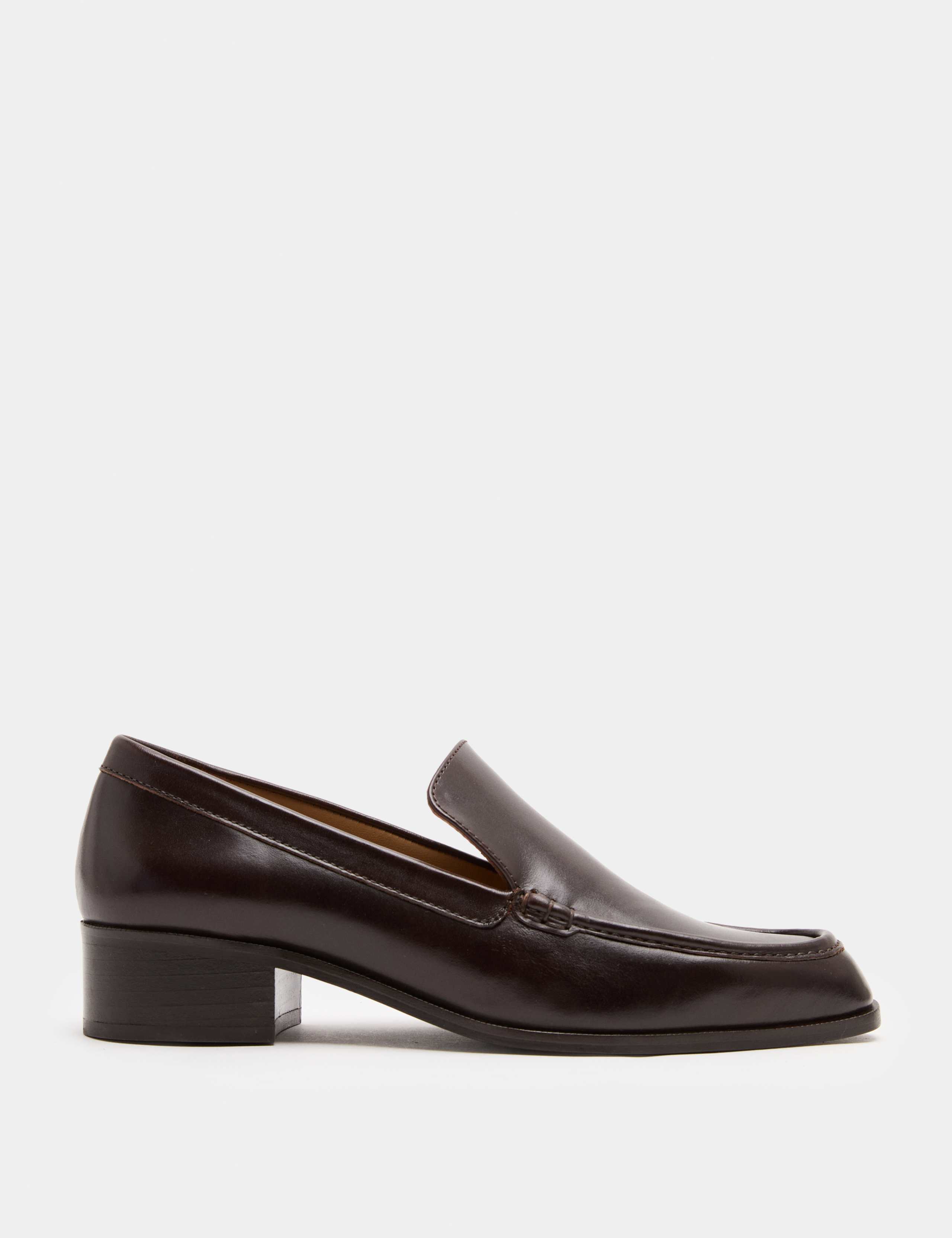 Leather Block Heel Loafers 2 of 3