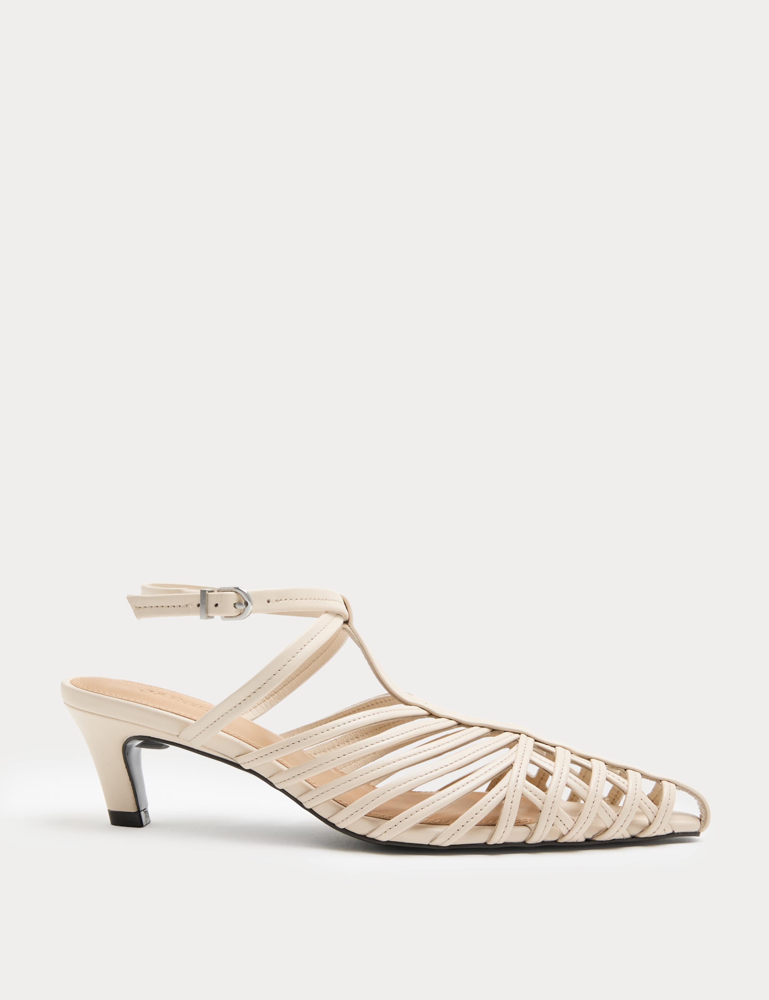 Leather Caged Strappy Kitten Heel Sandals 1 of 3