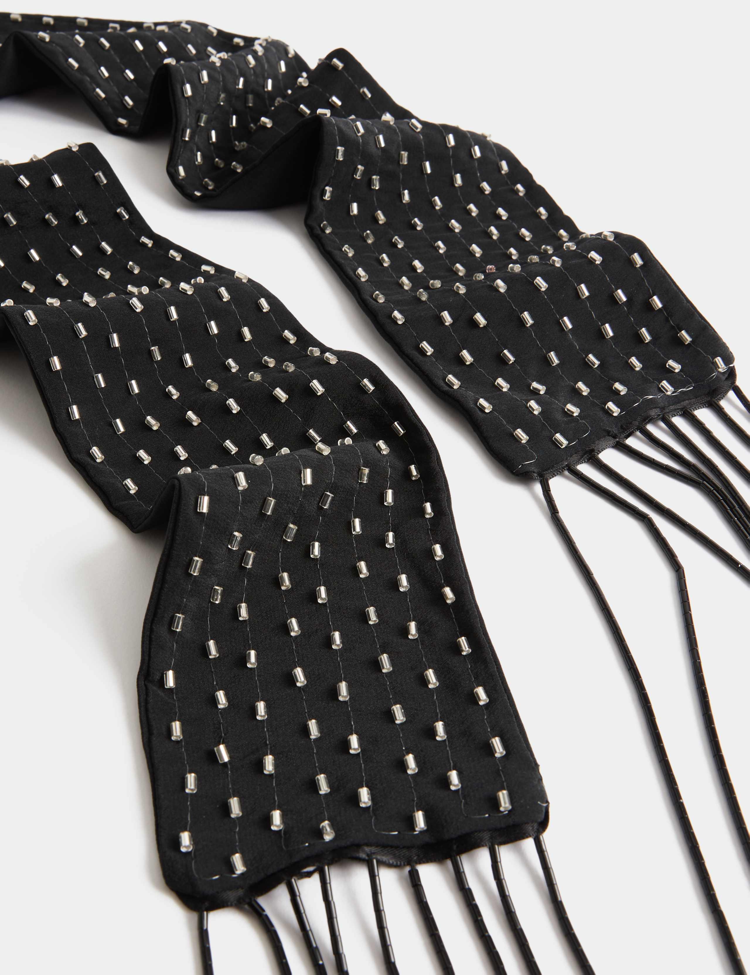 Pure Silk Beaded Tie Skinny Scarf 2 of 2