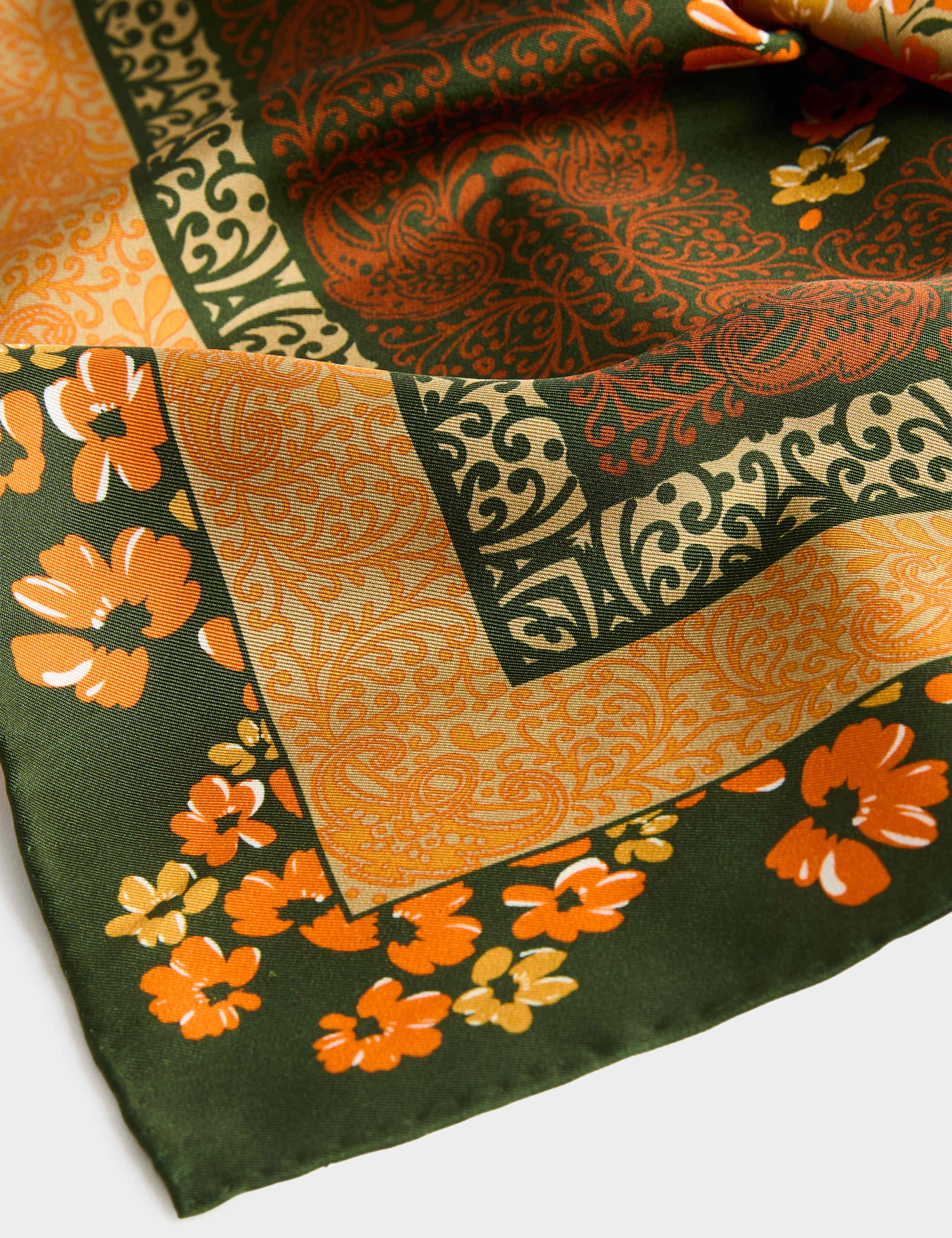 Pure Silk Printed Floral Square Scarf 4 of 4
