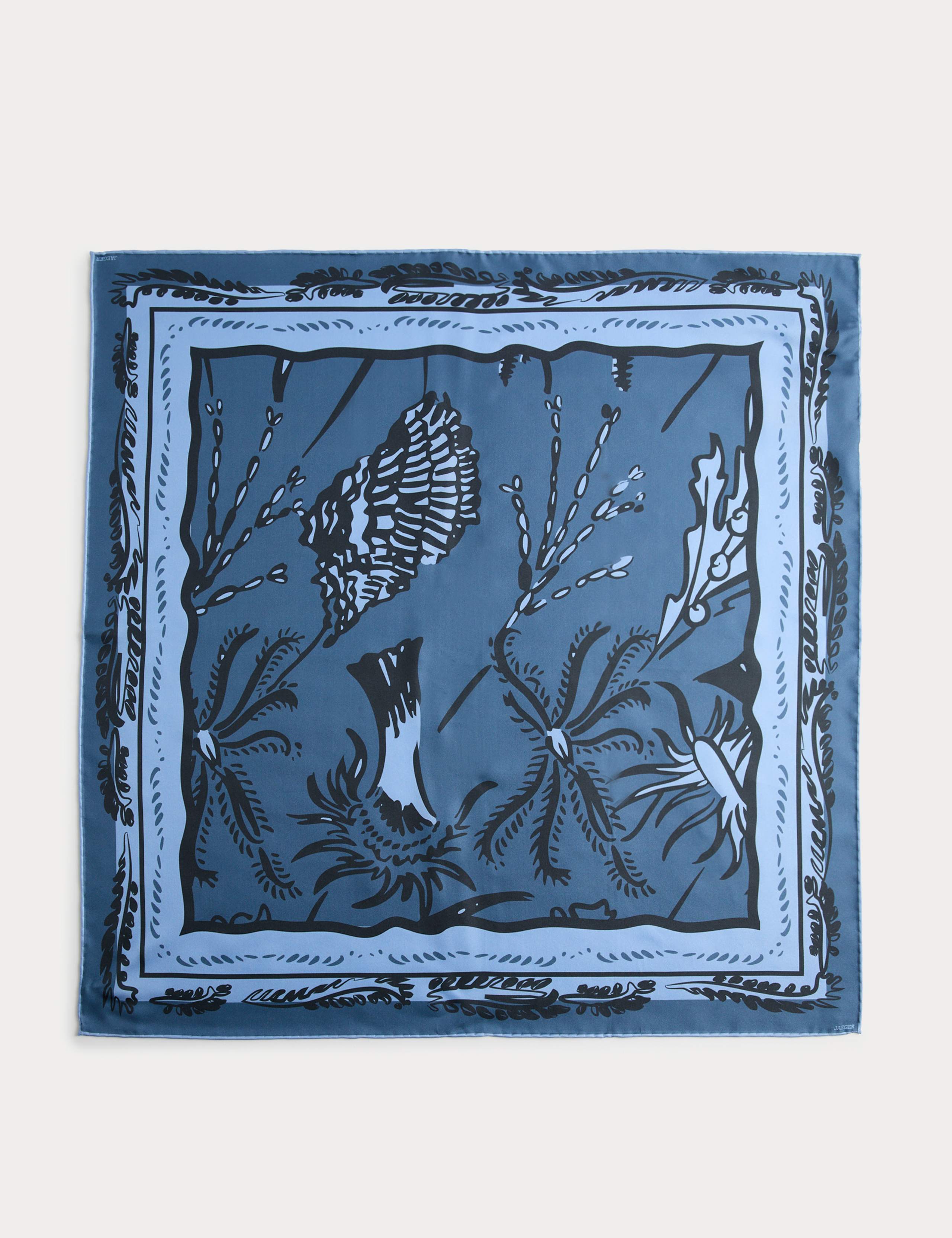 Pure Silk Sea Floral Print Square Scarf 2 of 4
