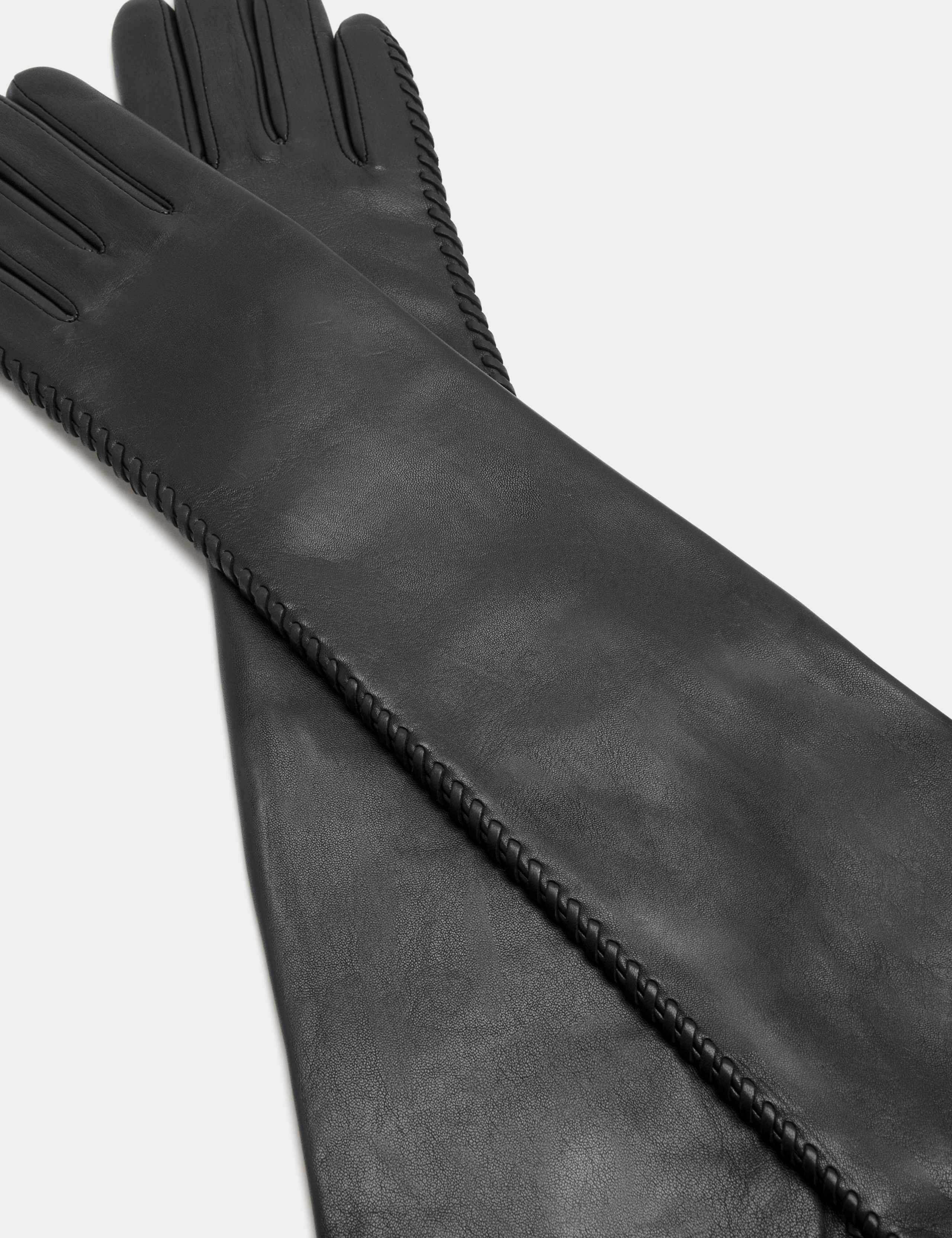 Extra Long Leather Lattice Cashmere Lined Gloves 2 of 2