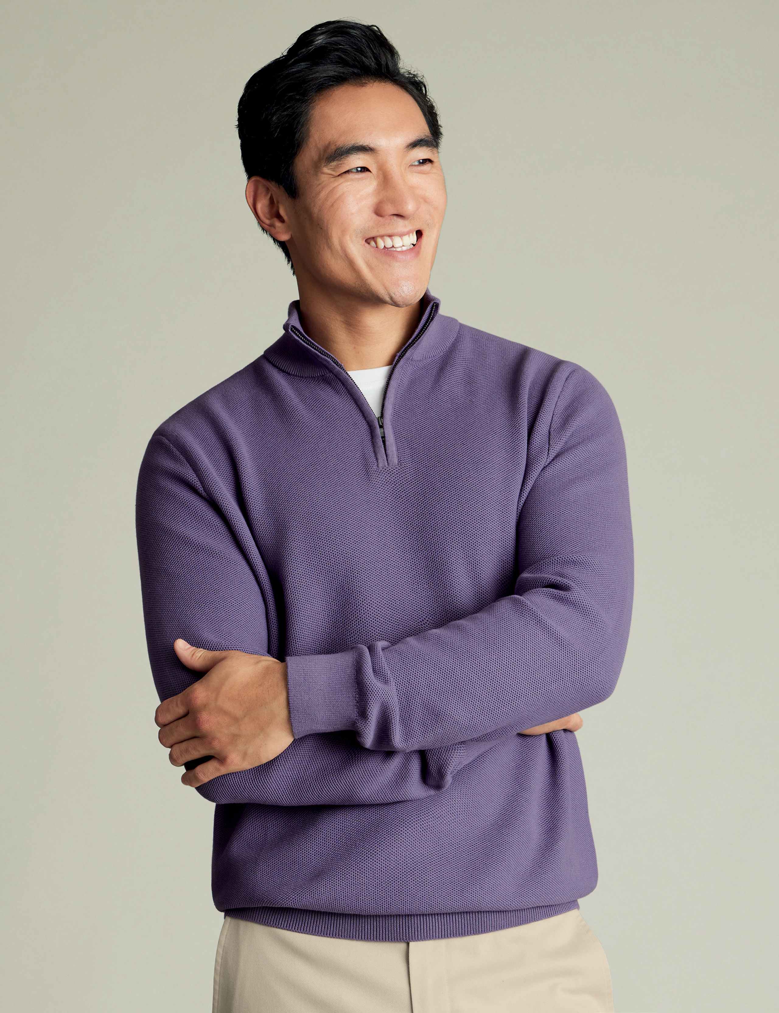 Pure Cotton Textured Half-Zip Jumper 1 of 5