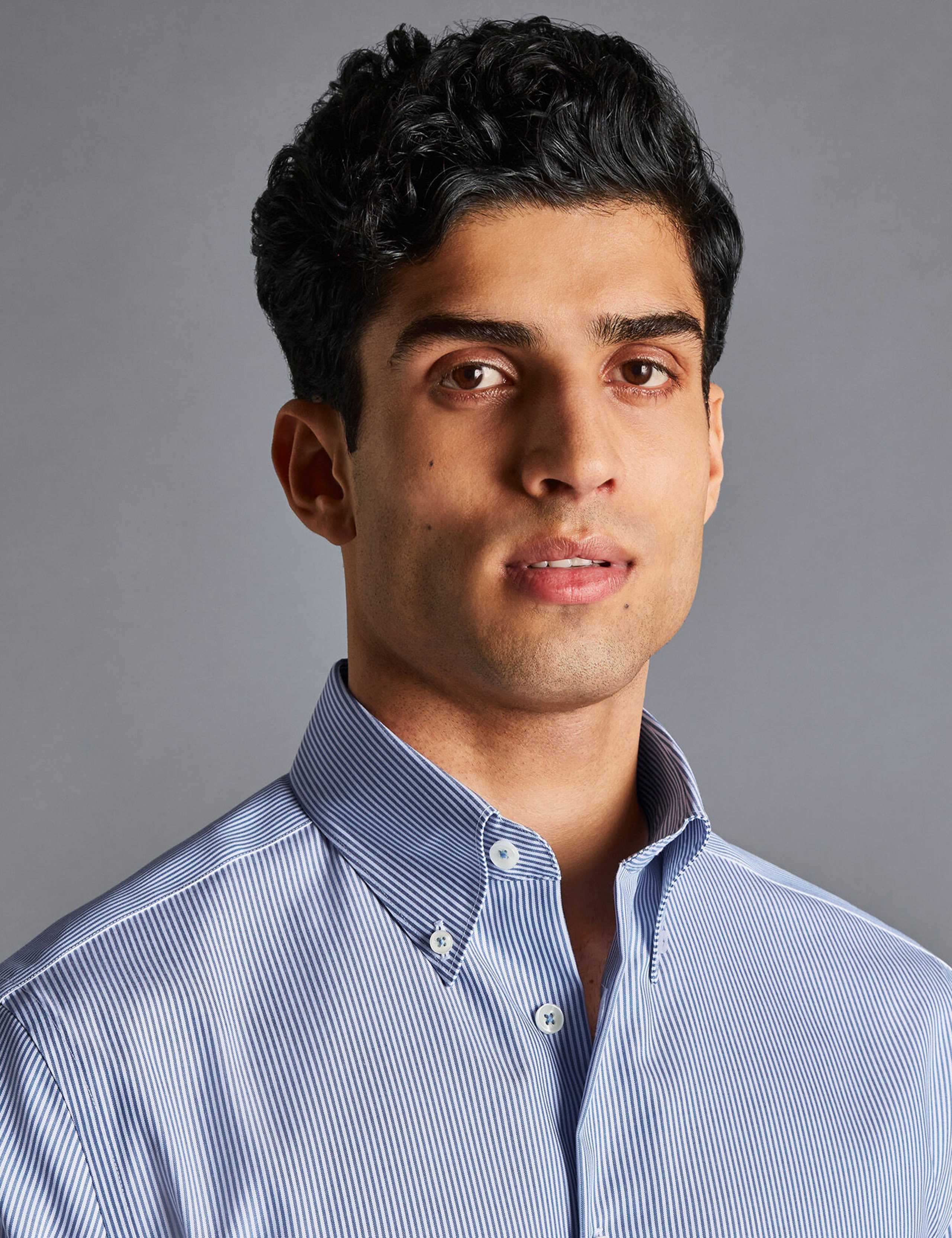 Non Iron Pure Cotton Striped Oxford Shirt 3 of 6