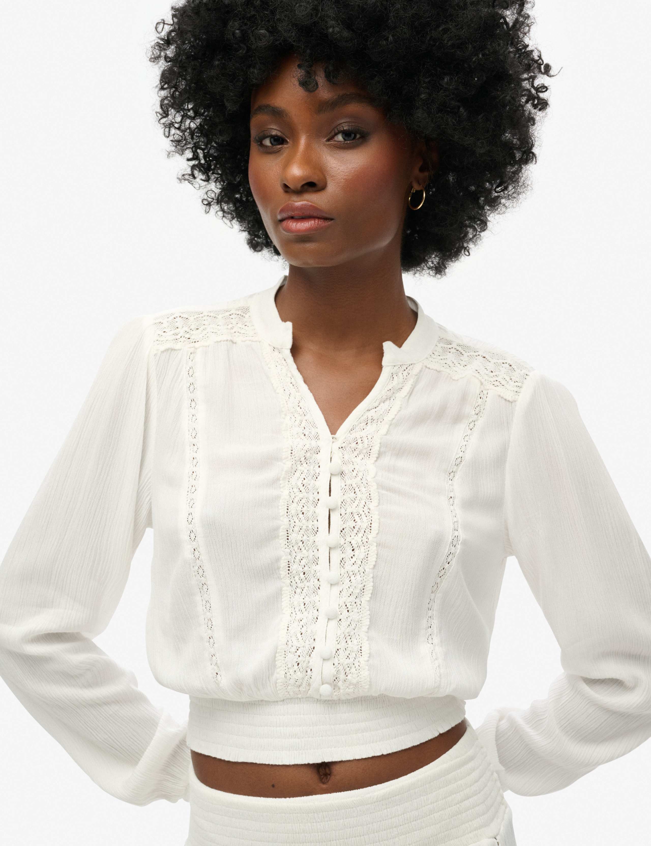 Lace Trim V-Neck Button Through Blouse 2 of 7