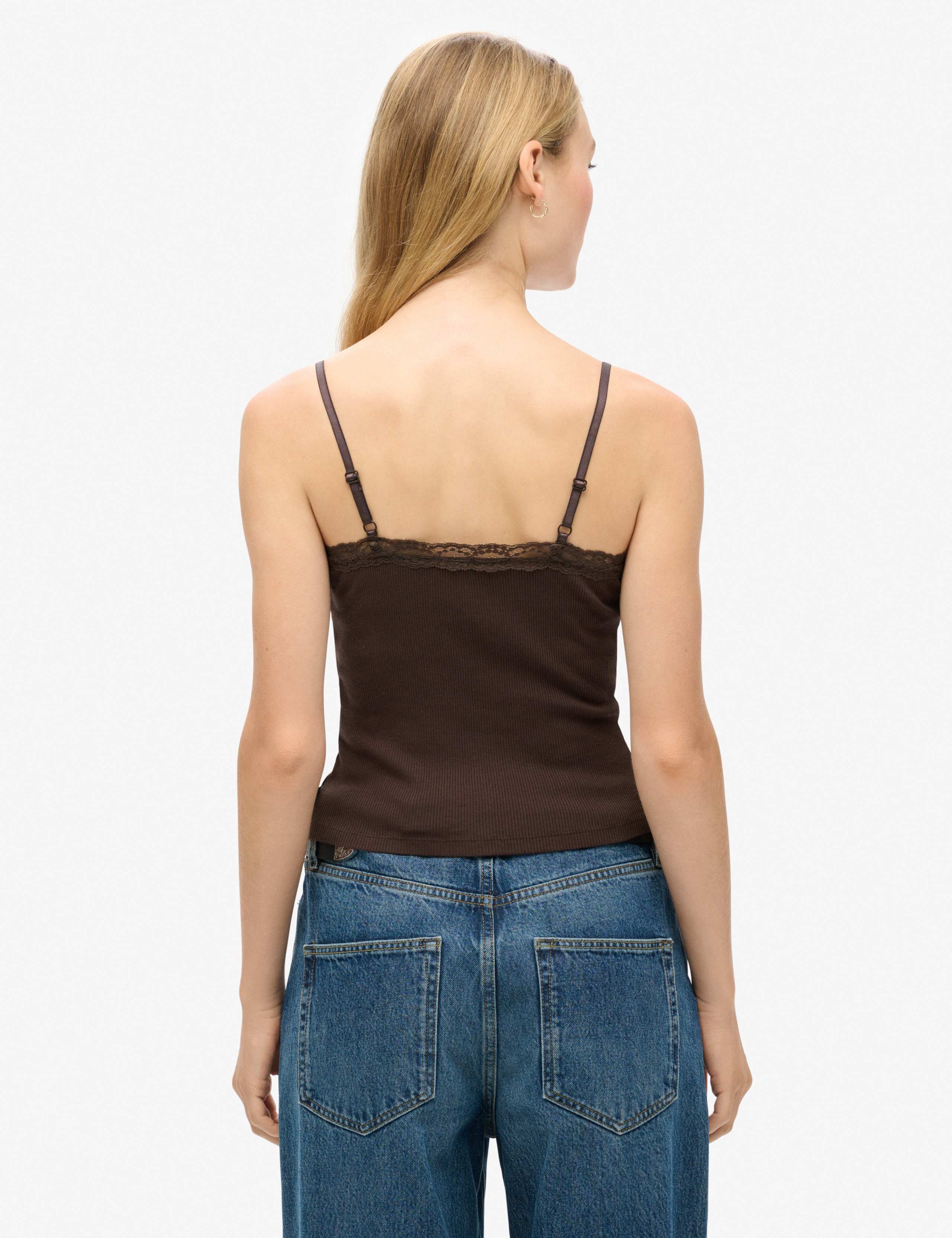 Pure Cotton Ribbed V-Neck Lace Trim Cami Top 3 of 6
