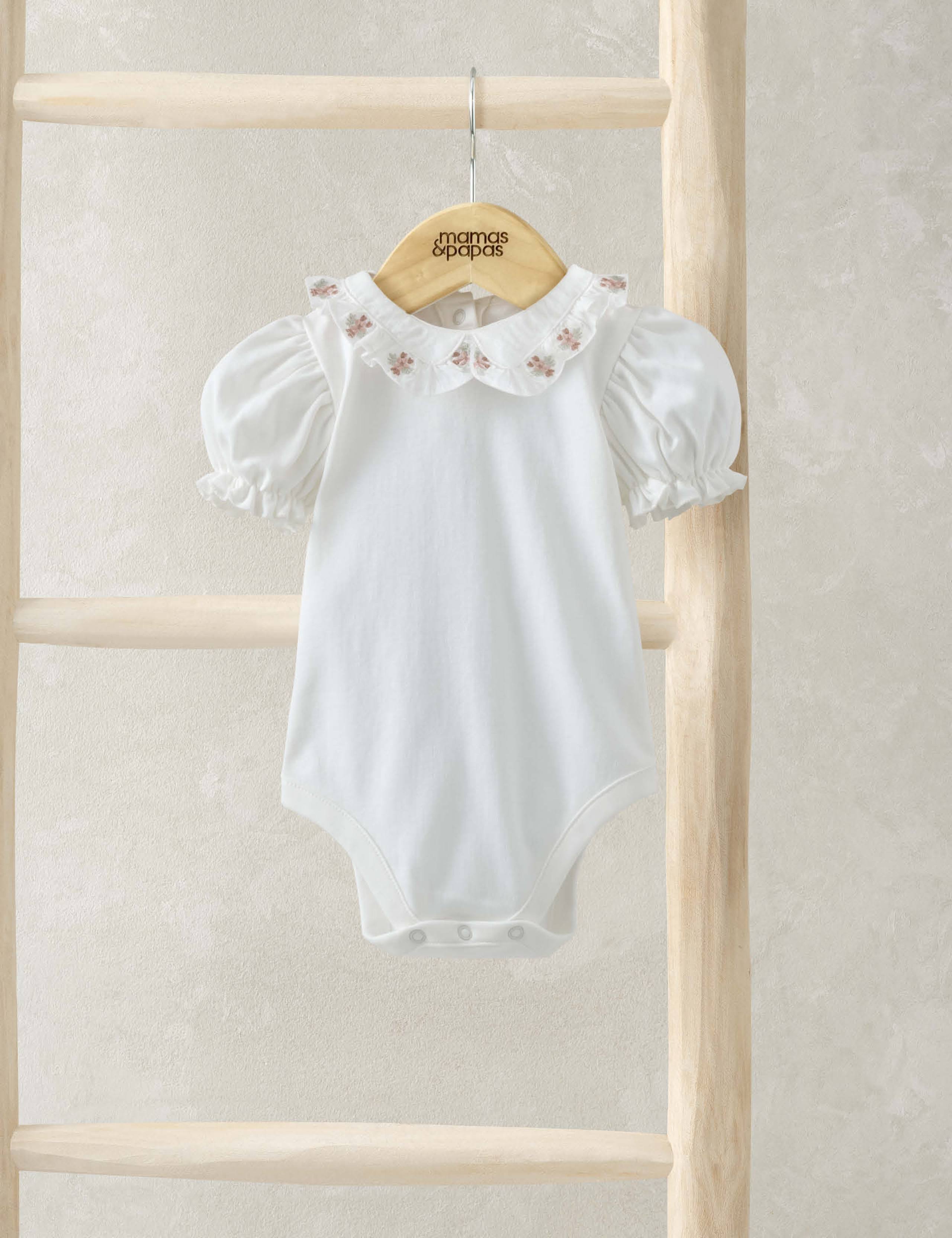 Pure Cotton Embroidered Frill Bodysuit (0 Mths-3 Yrs) 1 of 3