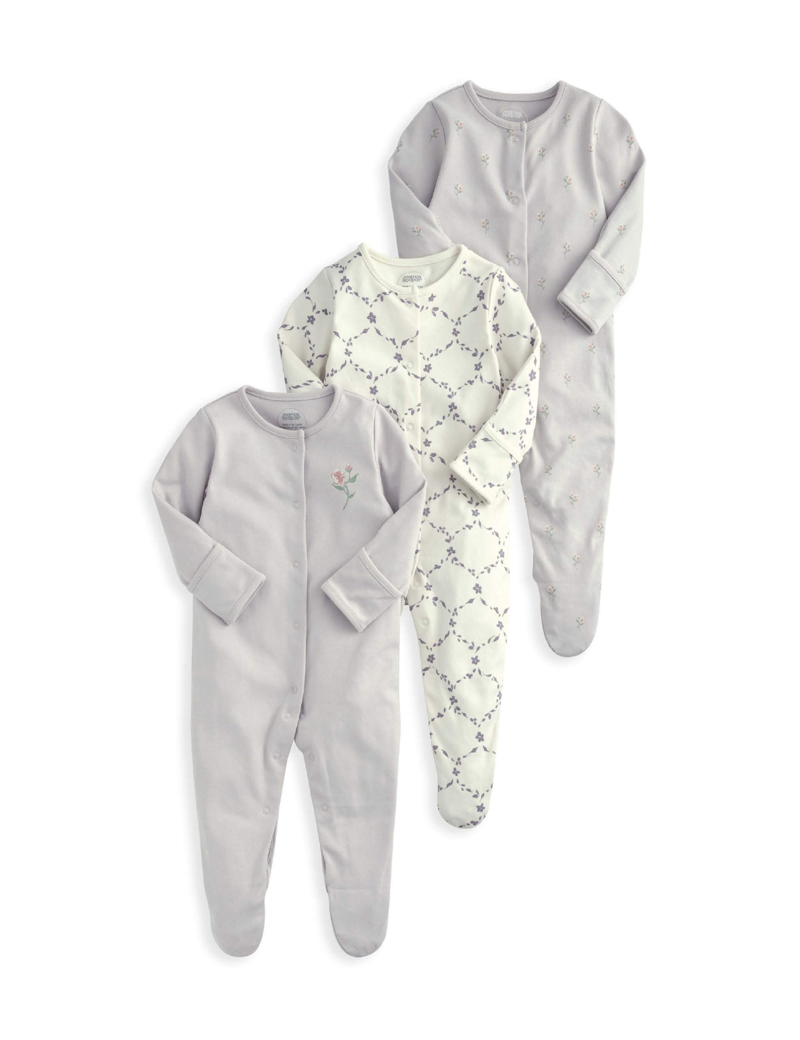 3pk Pure Cotton Trellis Print Sleepsuits (0-24 Mths) 2 of 2