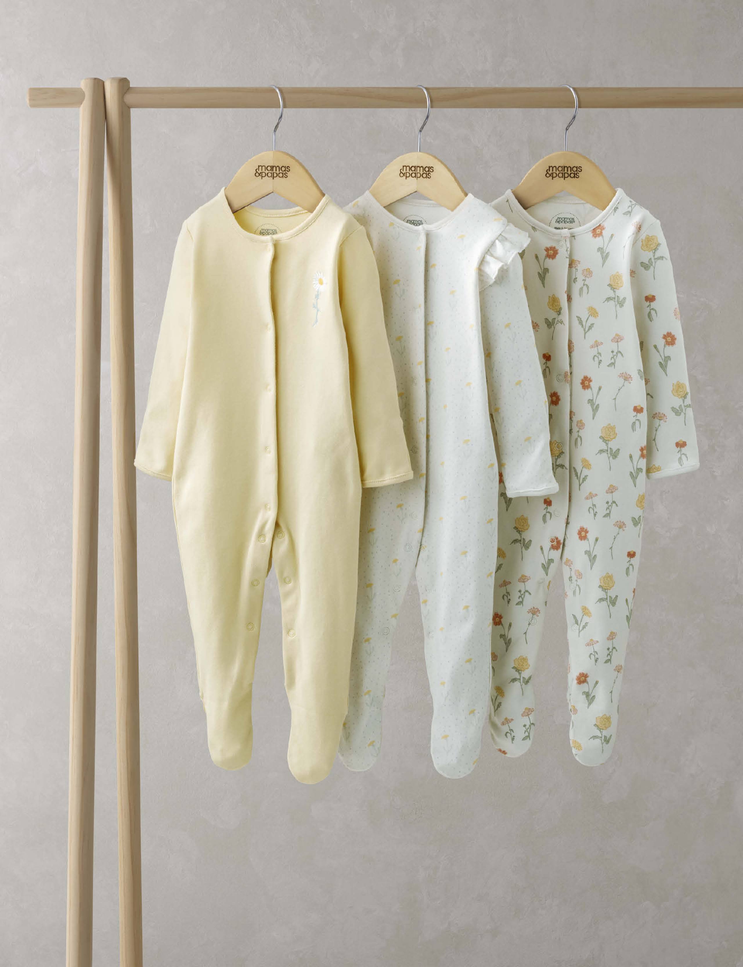 3 Pack Pure Cotton Floral Sleepsuits (0-24 Mths) 1 of 2
