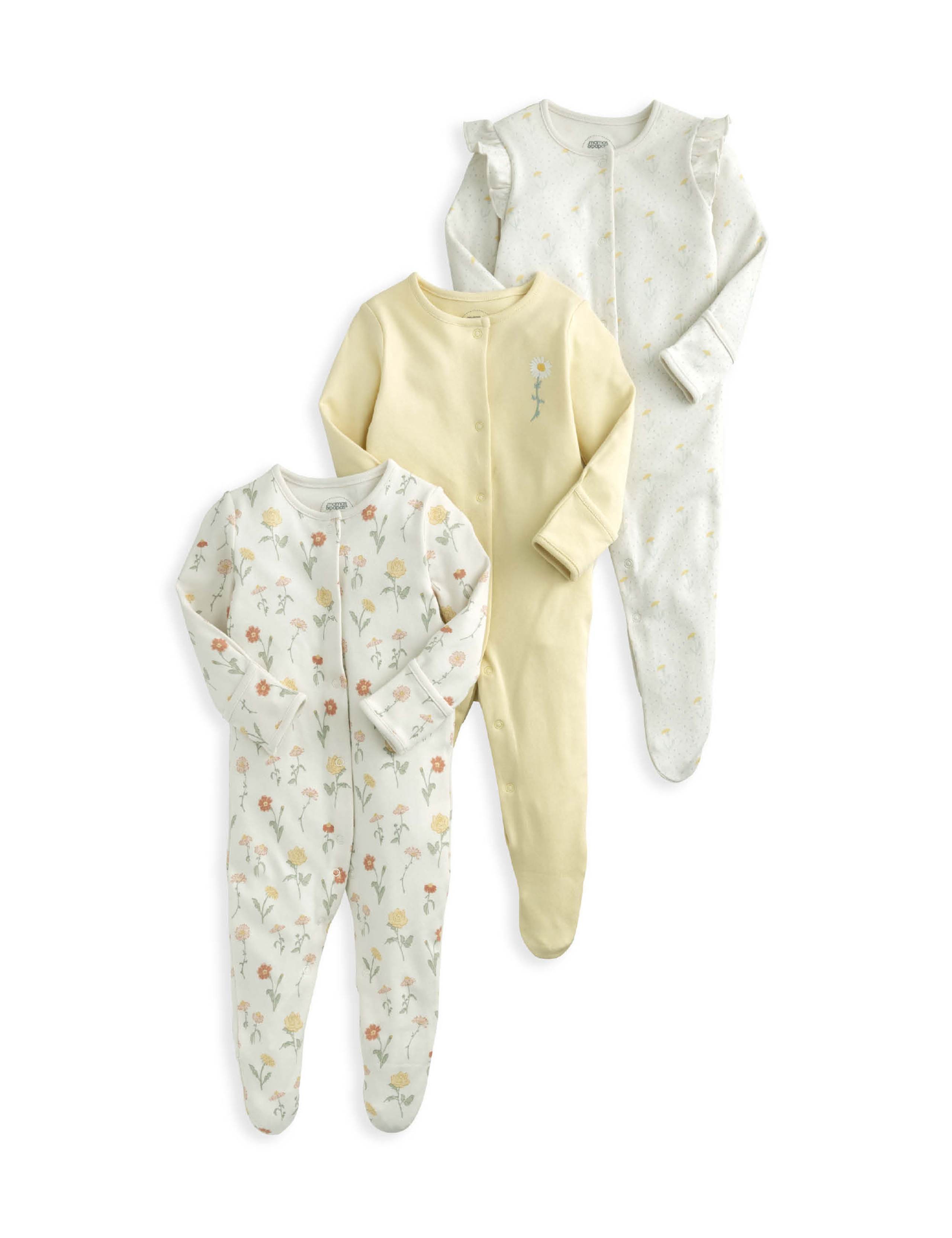 3pk Pure Cotton Floral Sleepsuits (0-24 Mths) 2 of 2