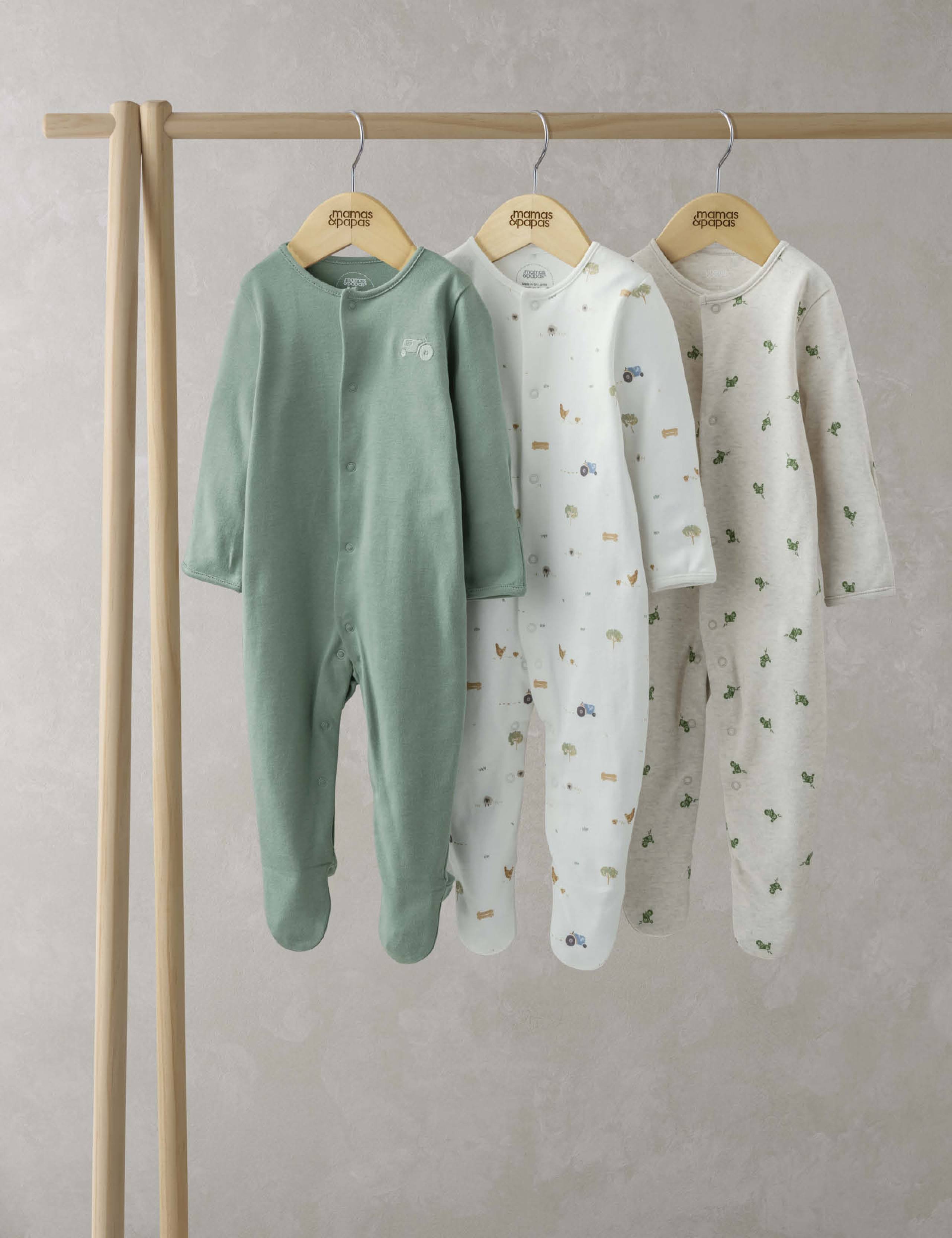 3 Pack Pure Cotton Sleepsuits (0-24 Mths) 1 of 2