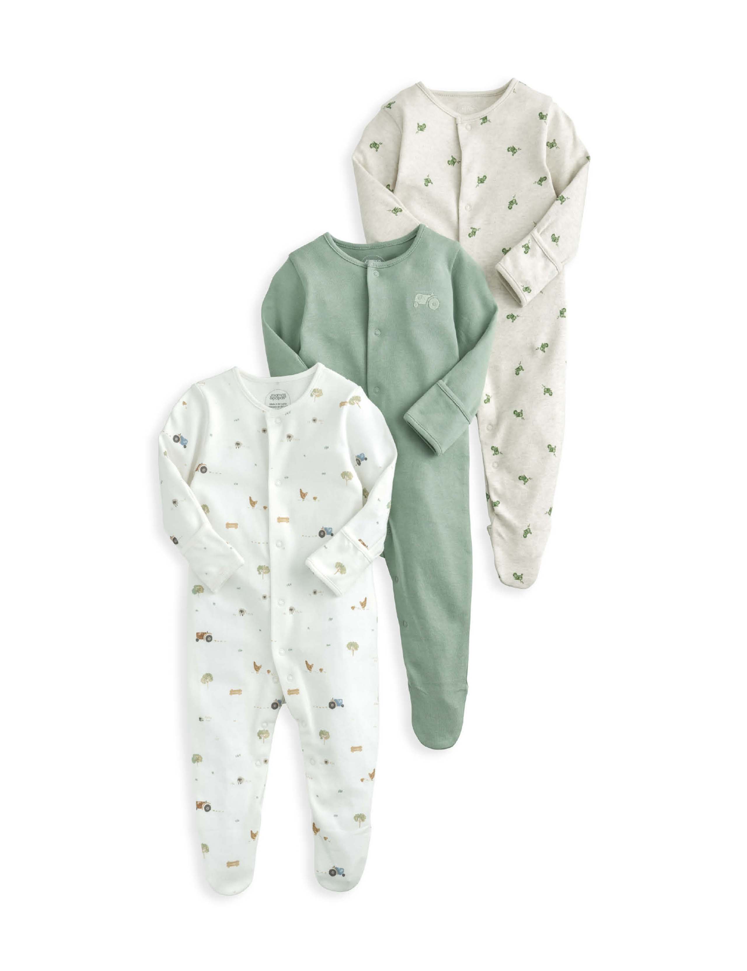 3 Pack Pure Cotton Sleepsuits (0-24 Mths) 2 of 2