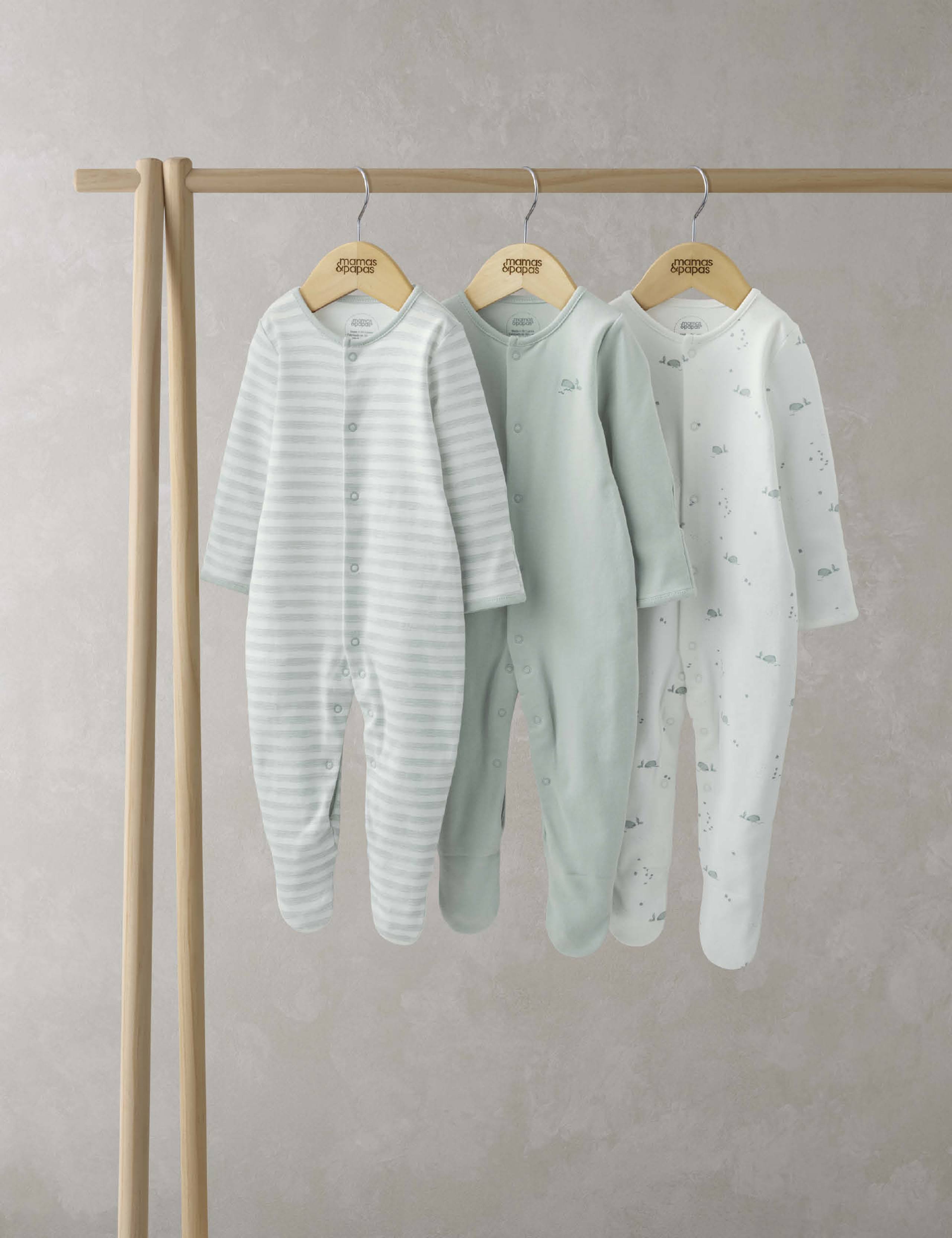 3 Pack Pure Cotton Whale Sleepsuits (0-24 Mths) 1 of 2