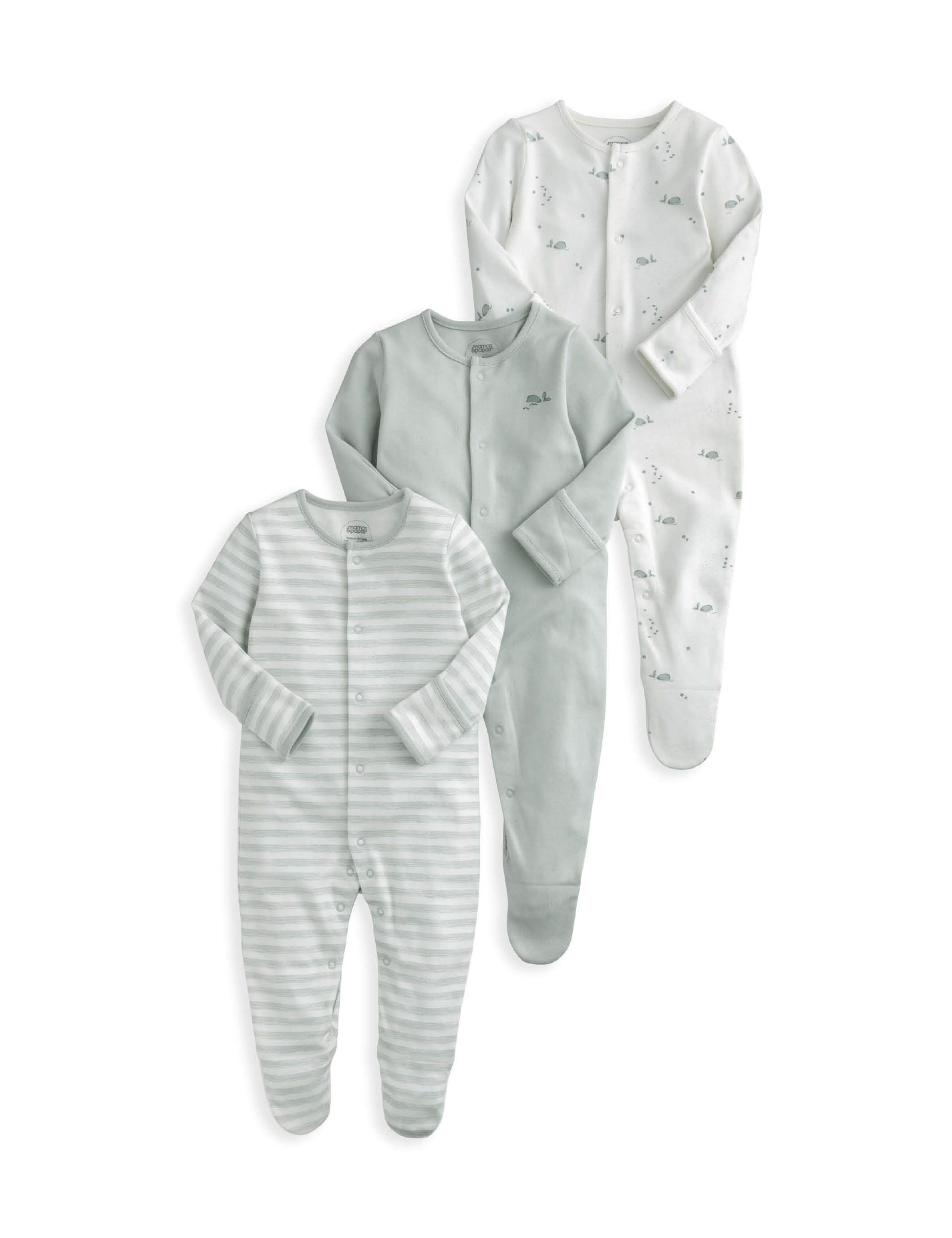3pk Pure Cotton Whale Sleepsuits (0-24 Mths) 2 of 2
