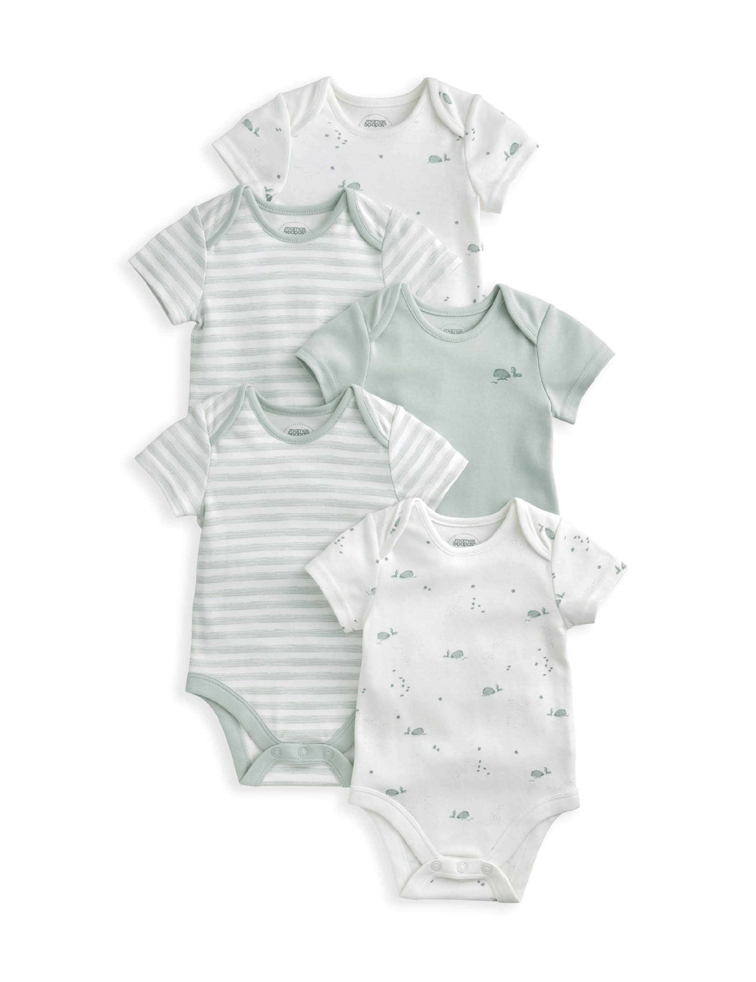 5 Pack Pure Cotton Whale & Striped Bodysuits (0-24 Mths) 2 of 2