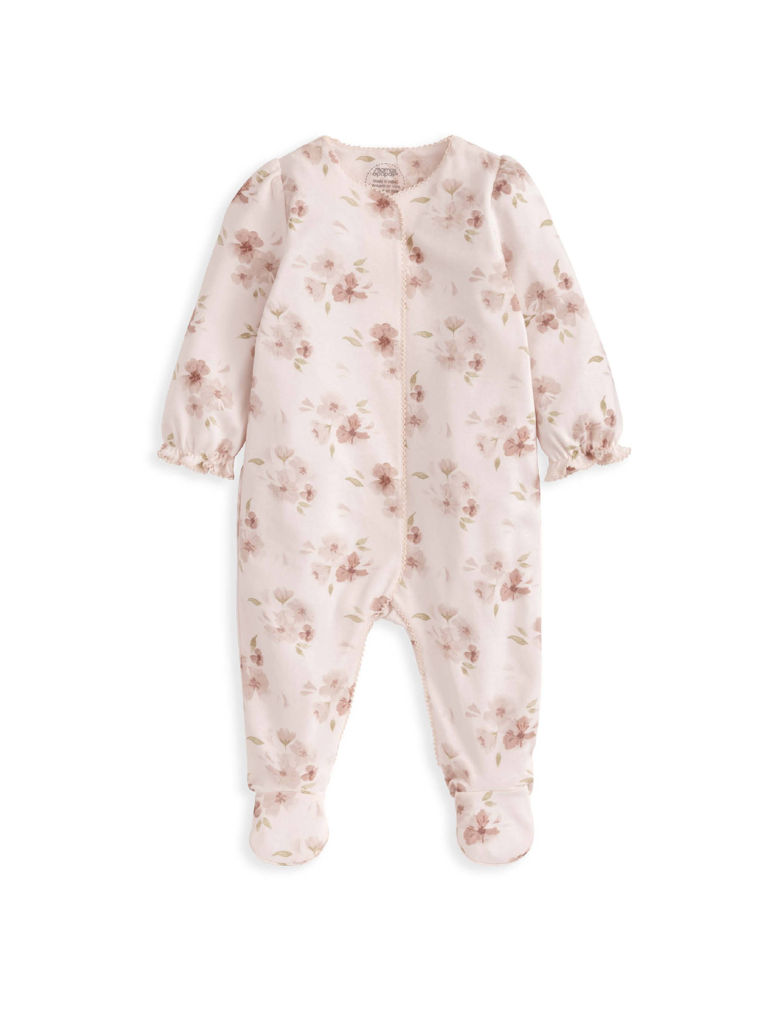 Pure Cotton Floral Sleepsuit (0-12 Mths) 2 of 2