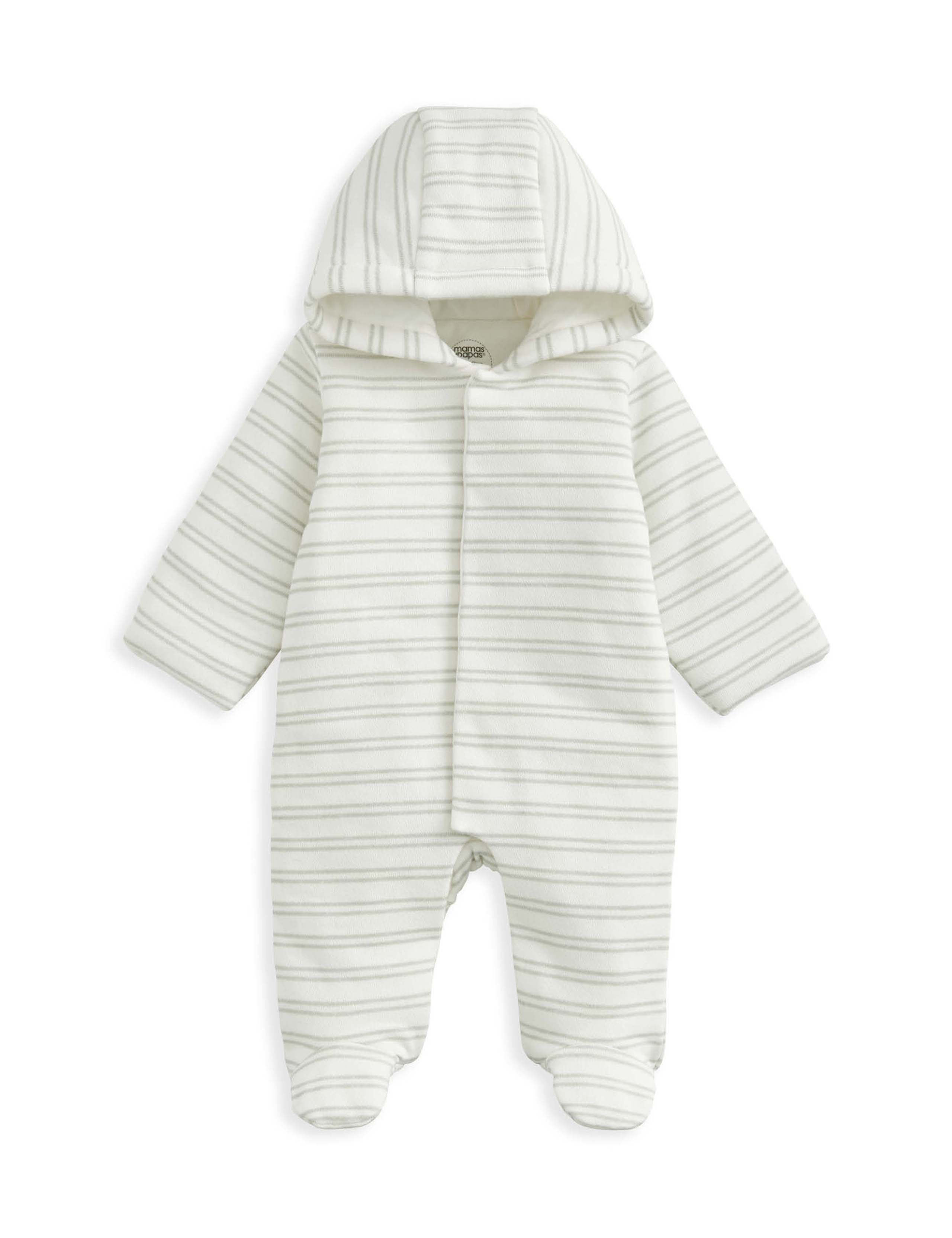 Cotton Rich Hooded Double Stripe Pramsuit (0-12 Mths) 2 of 2