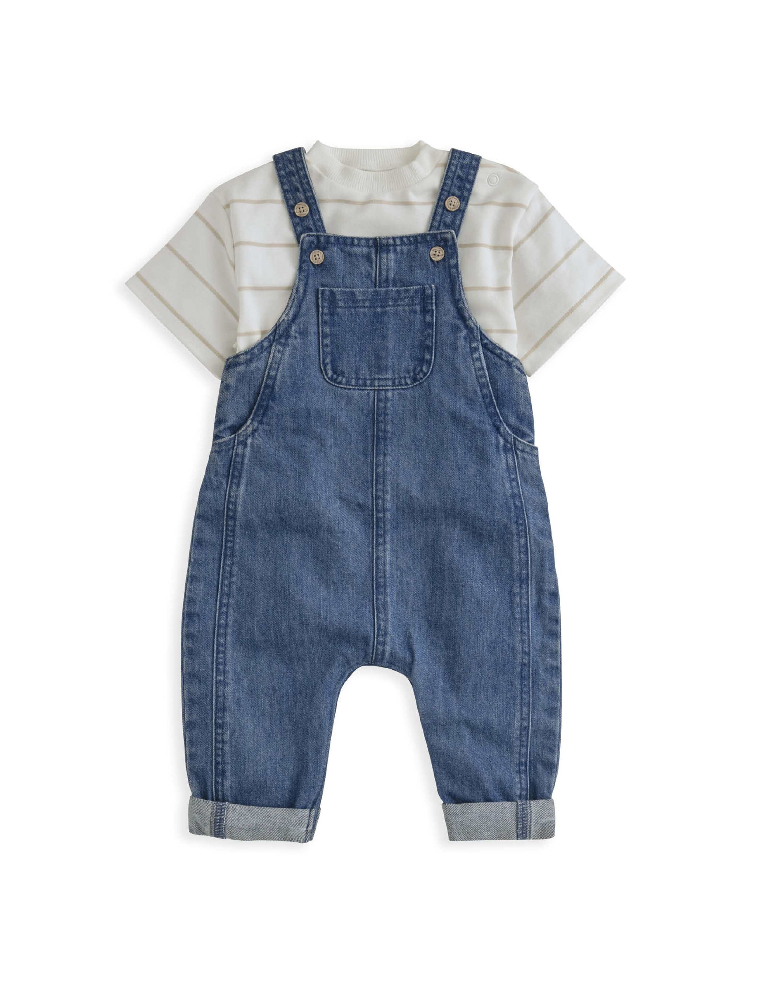 2pc Cotton Rich T-Shirt & Dungarees Outfit (0-3 Yrs) 2 of 5