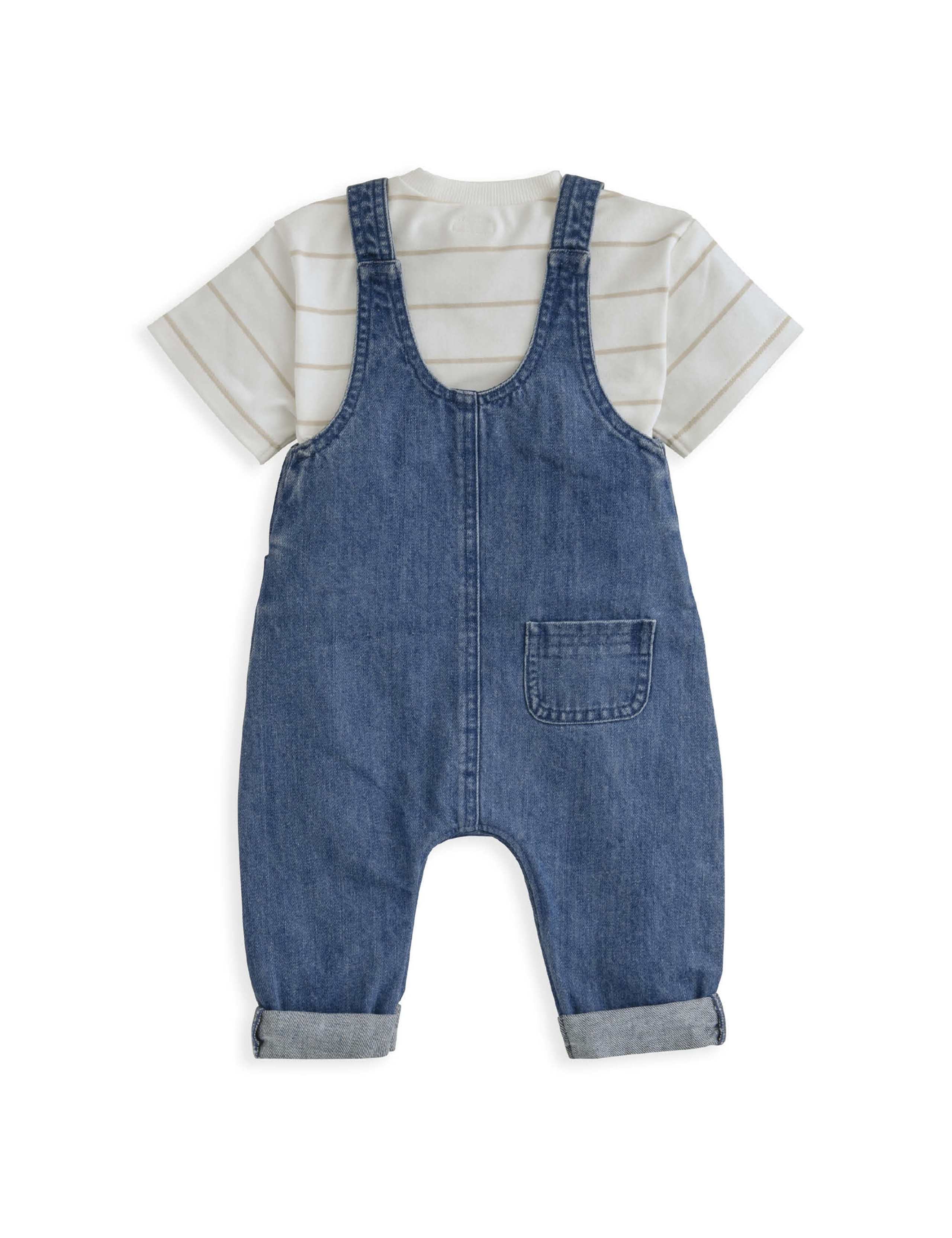 2pc Cotton Rich T-Shirt & Dungarees Outfit (0-3 Yrs) 3 of 5