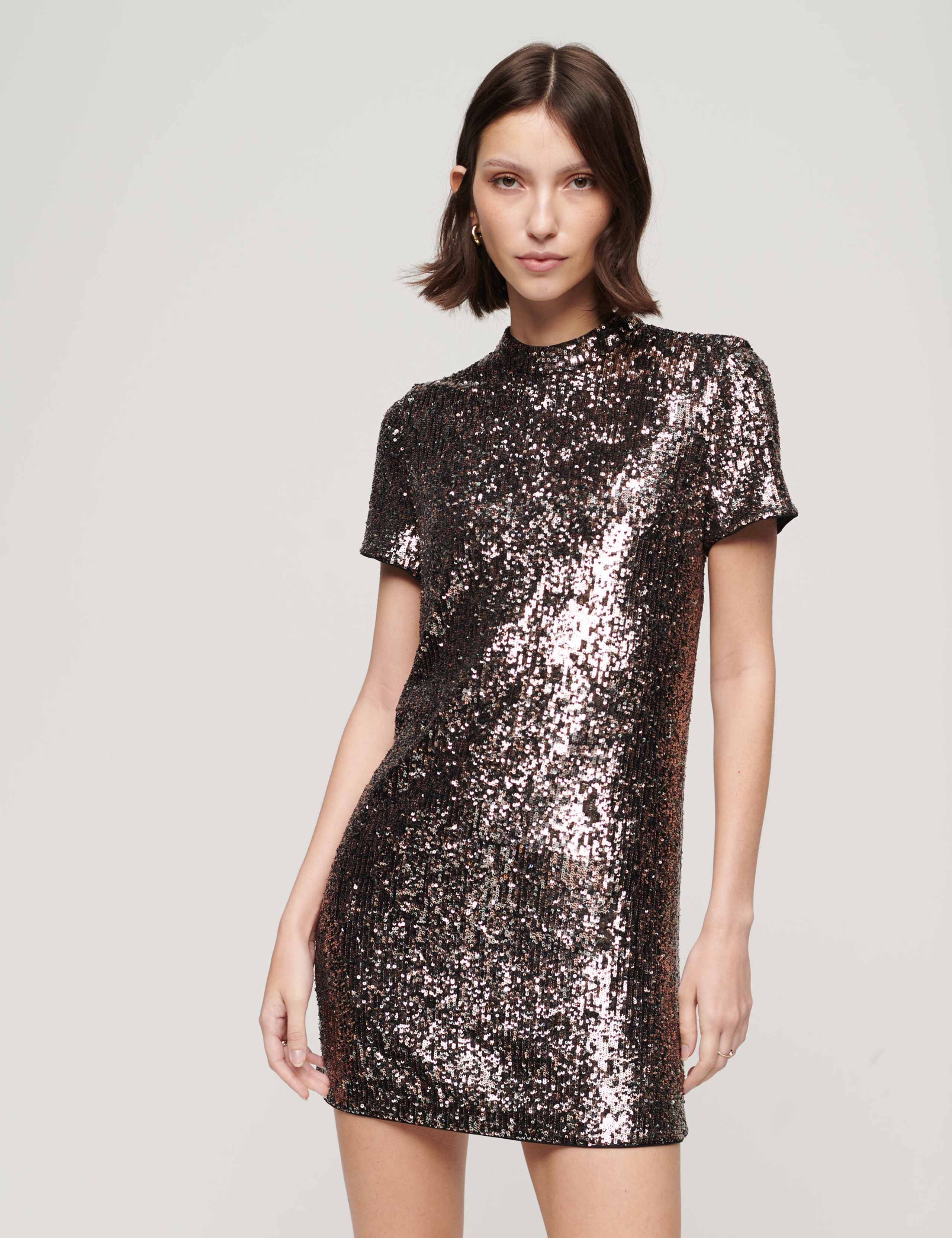 Sequin High Neck Mini T-Shirt Dress 3 of 5