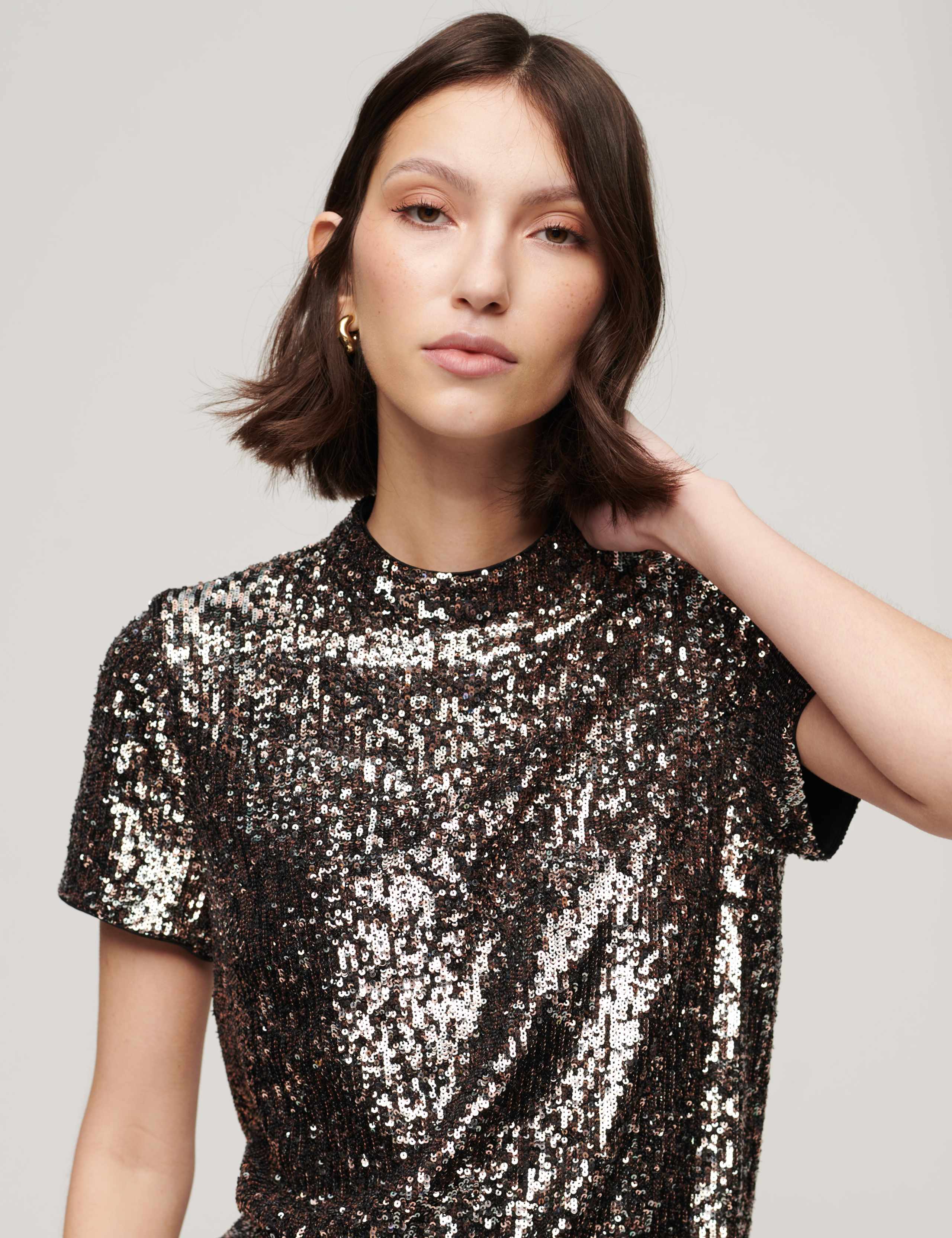 Sequin High Neck Mini T-Shirt Dress 4 of 5