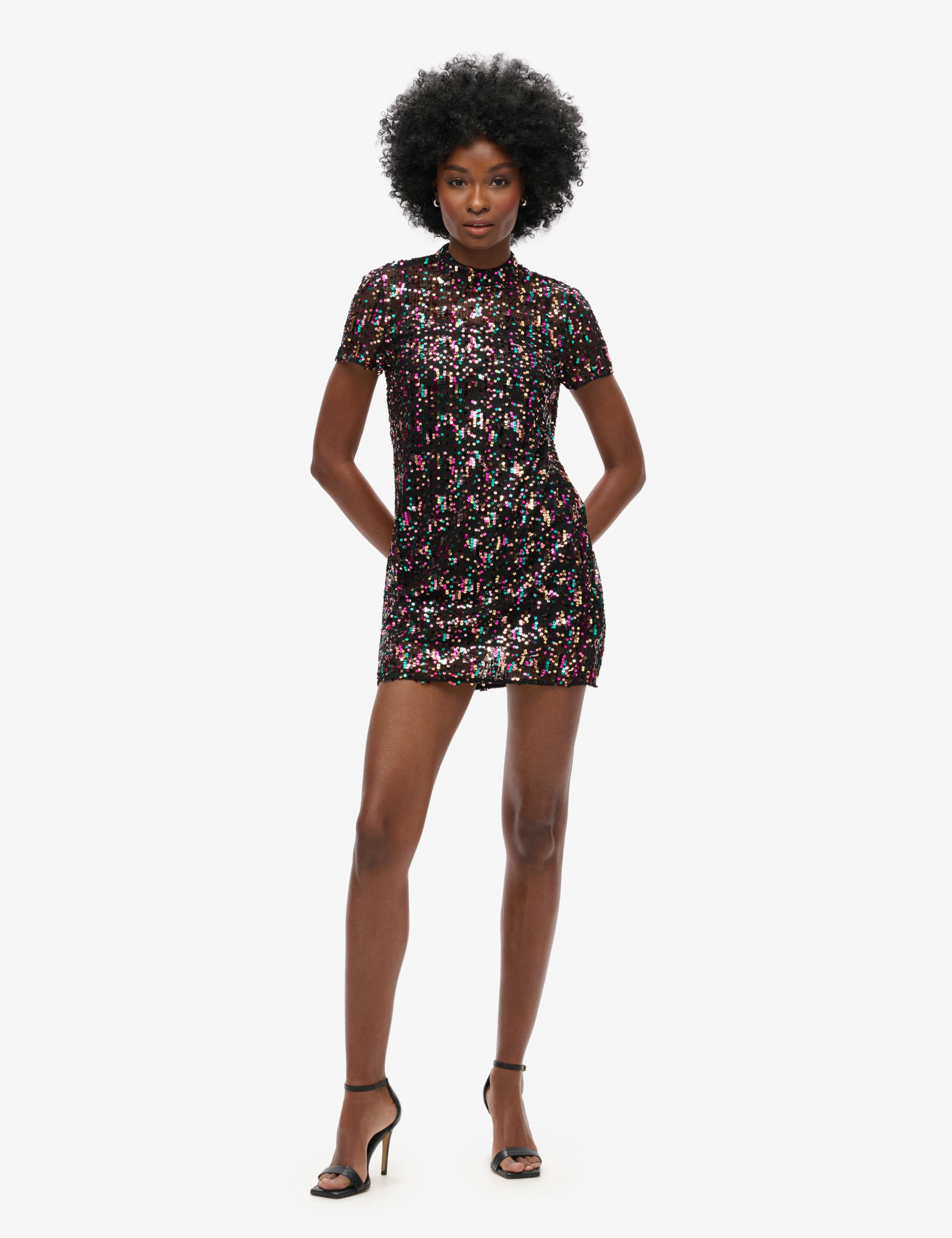 Sequin High Neck Mini T-Shirt Dress 3 of 7